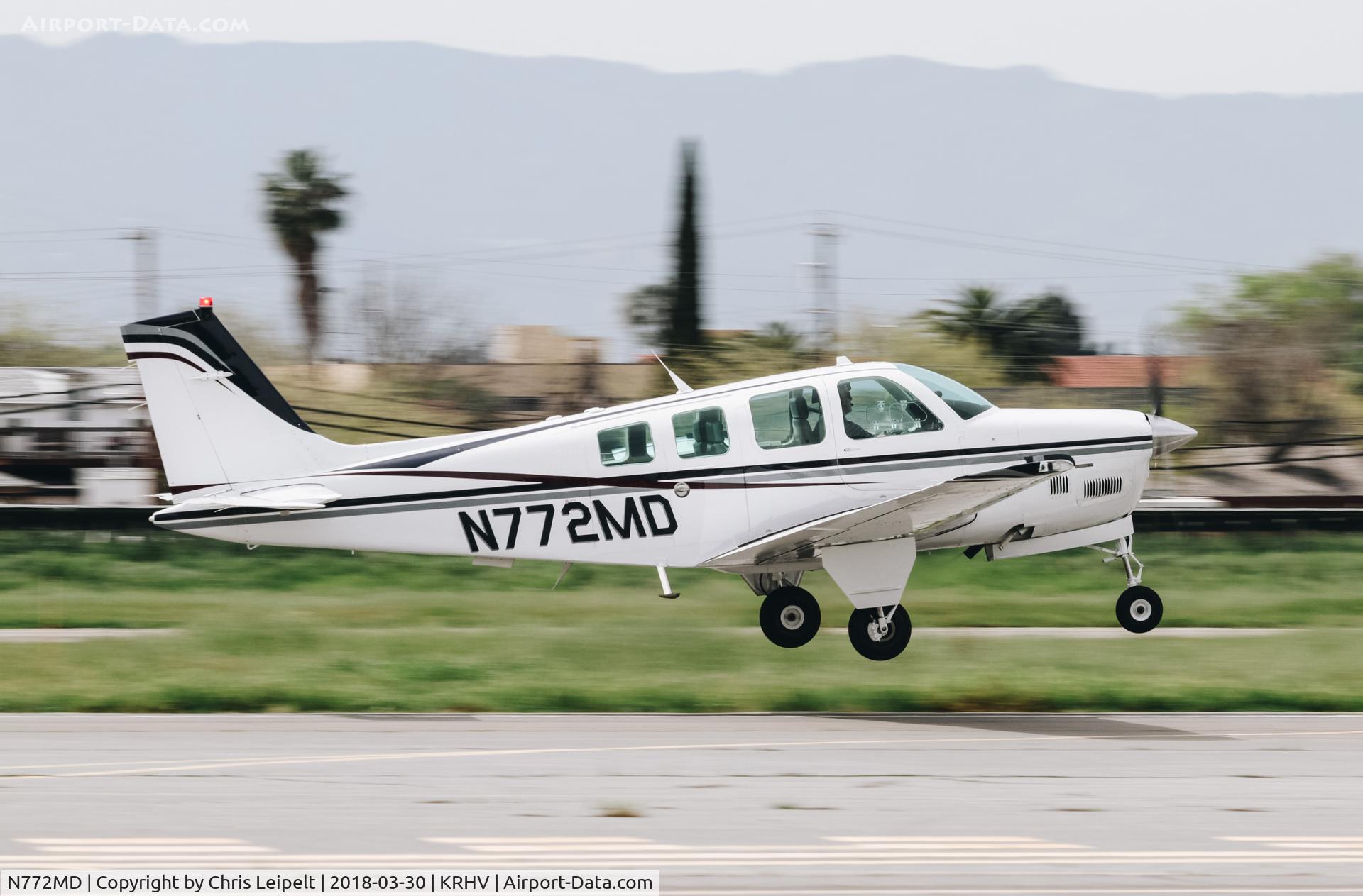 N772MD, 1997 Beech B36TC Bonanza C/N EA-605, 1997 Beechcraft B36TC Bonanza departing at Reid Hillview Airport, San Jose, CA.
