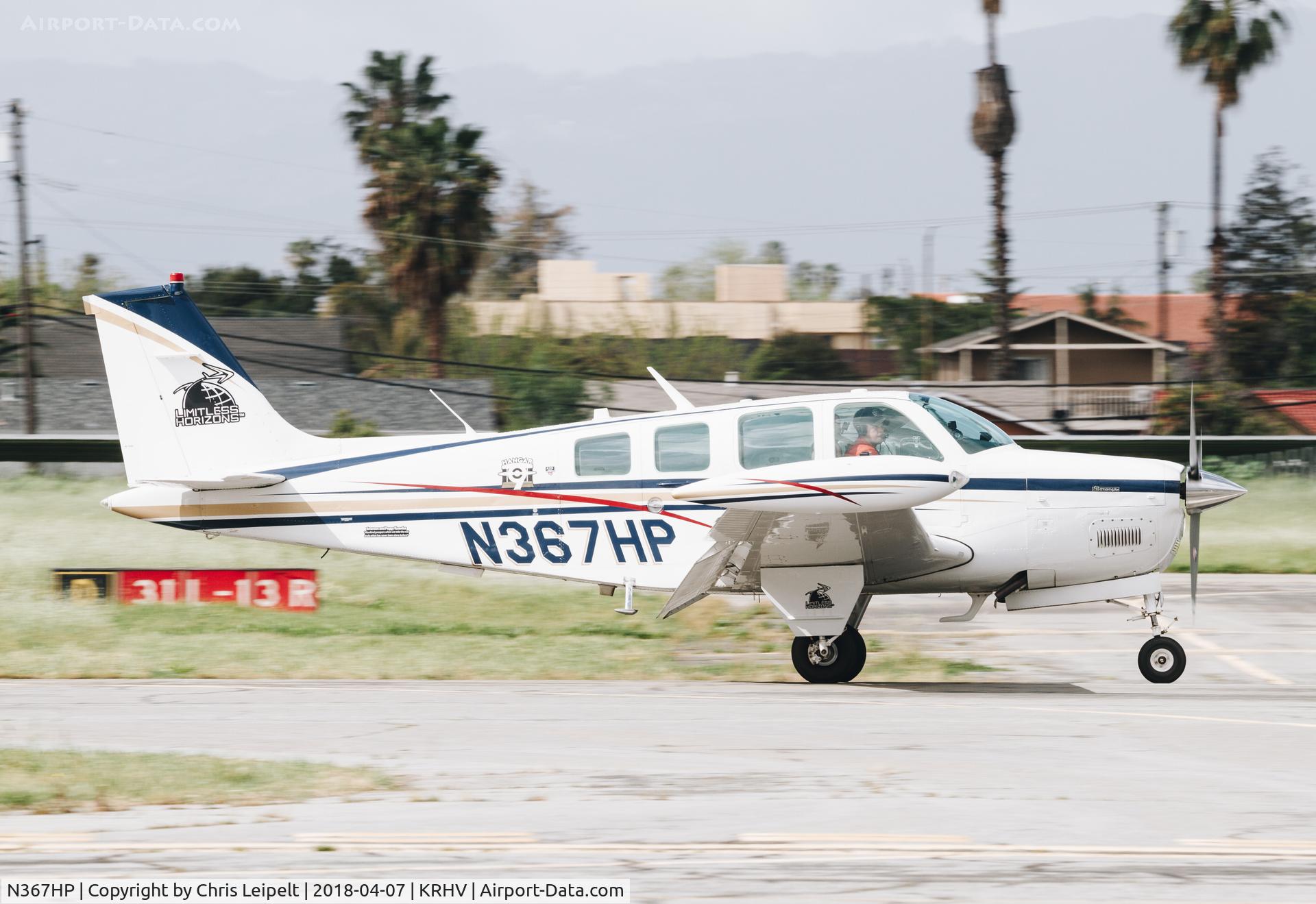 N367HP, 1981 Beech A36 Bonanza 36 C/N E-1811, 1981 Beechcraft A36 Bonanza landing at Reid Hillview Airport, San Jose, CA.
