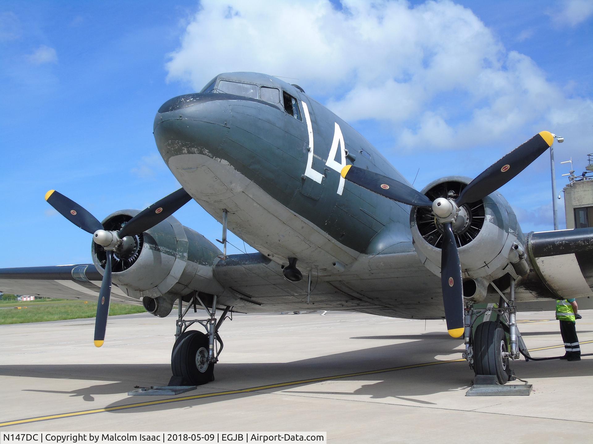 N147DC, 1943 Douglas C-47A-75-DL Skytrain C/N 19347, On the ramp at Guernsey as part of the 2018 Liberation Day celebration