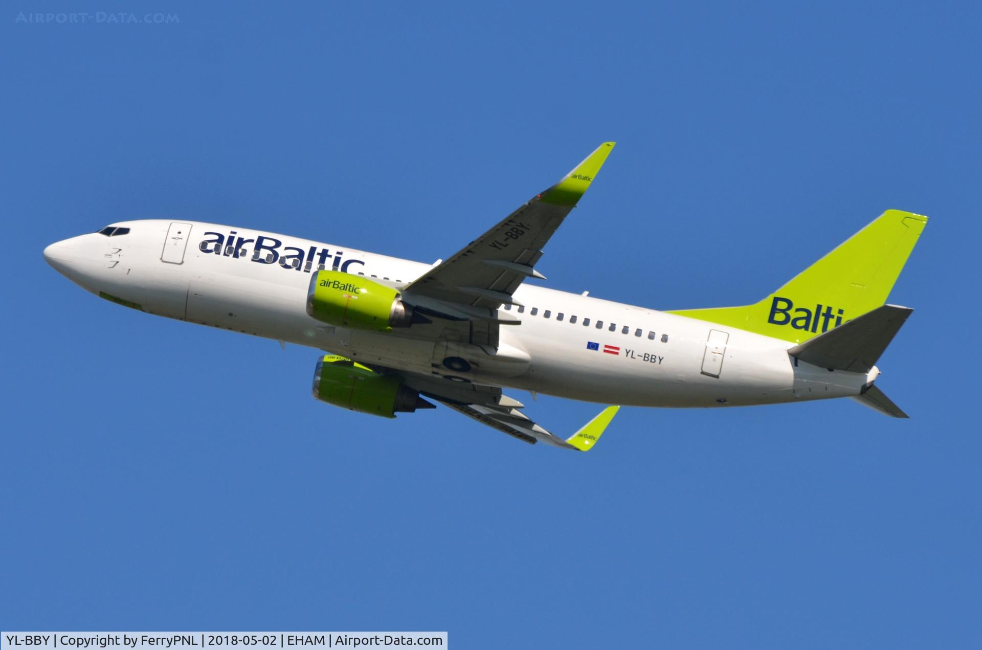 YL-BBY, 1999 Boeing 737-36Q C/N 30335, Air Baltic departing AMS