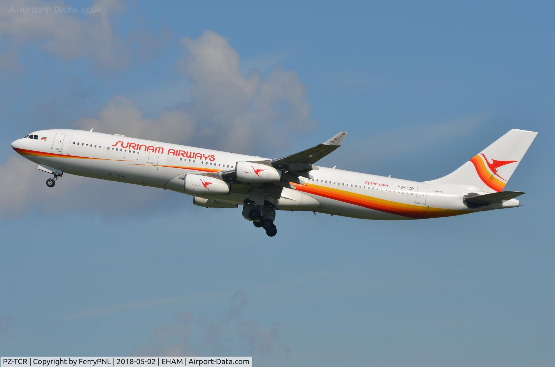 PZ-TCR, 1998 Airbus A340-313 C/N 242, Surinam A343 lifting-off from AMS