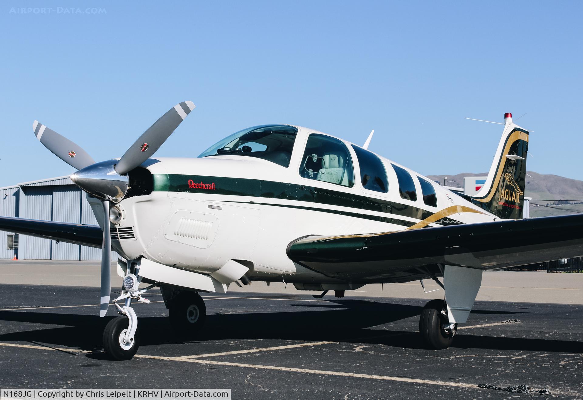 N168JG, 1999 Raytheon Aircraft Company A36 Bonanza C/N E-3253, 1999 Beechcraft A36 Bonanza visiting at Reid Hillview Airport, San Jose, CA.