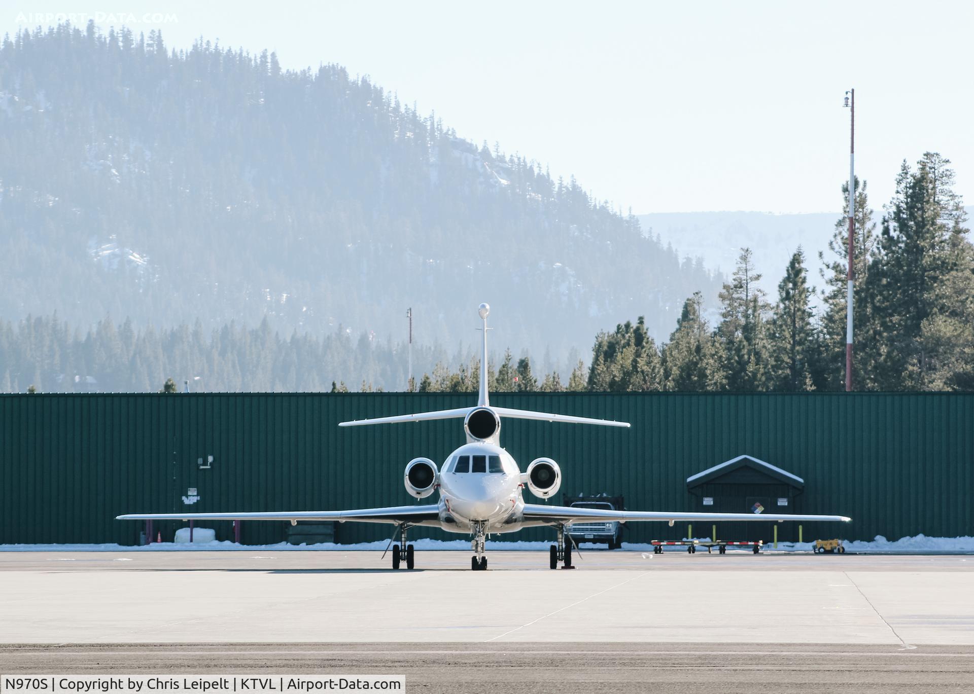 N970S, Dassault Falcon 50 C/N 238, Dassault Falcon 50 visiting from Florida visiting at South Lake Tahoe Airport, CA. Has since been repositioned to Texas in February 2018.