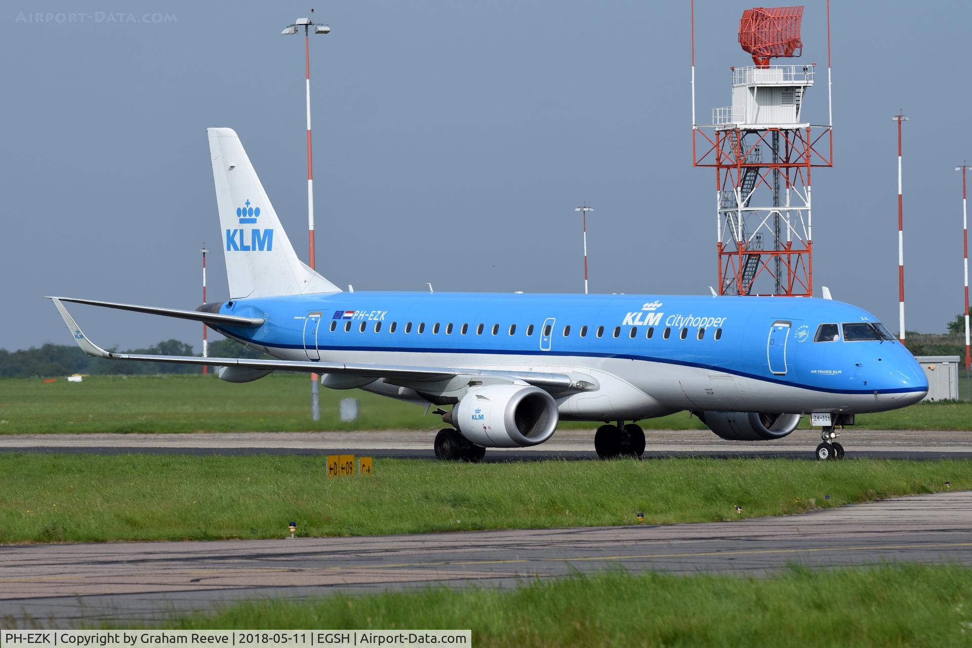 PH-EZK, 2009 Embraer 190LR (ERJ-190-100LR) C/N 19000326, Just landed at Norwich.