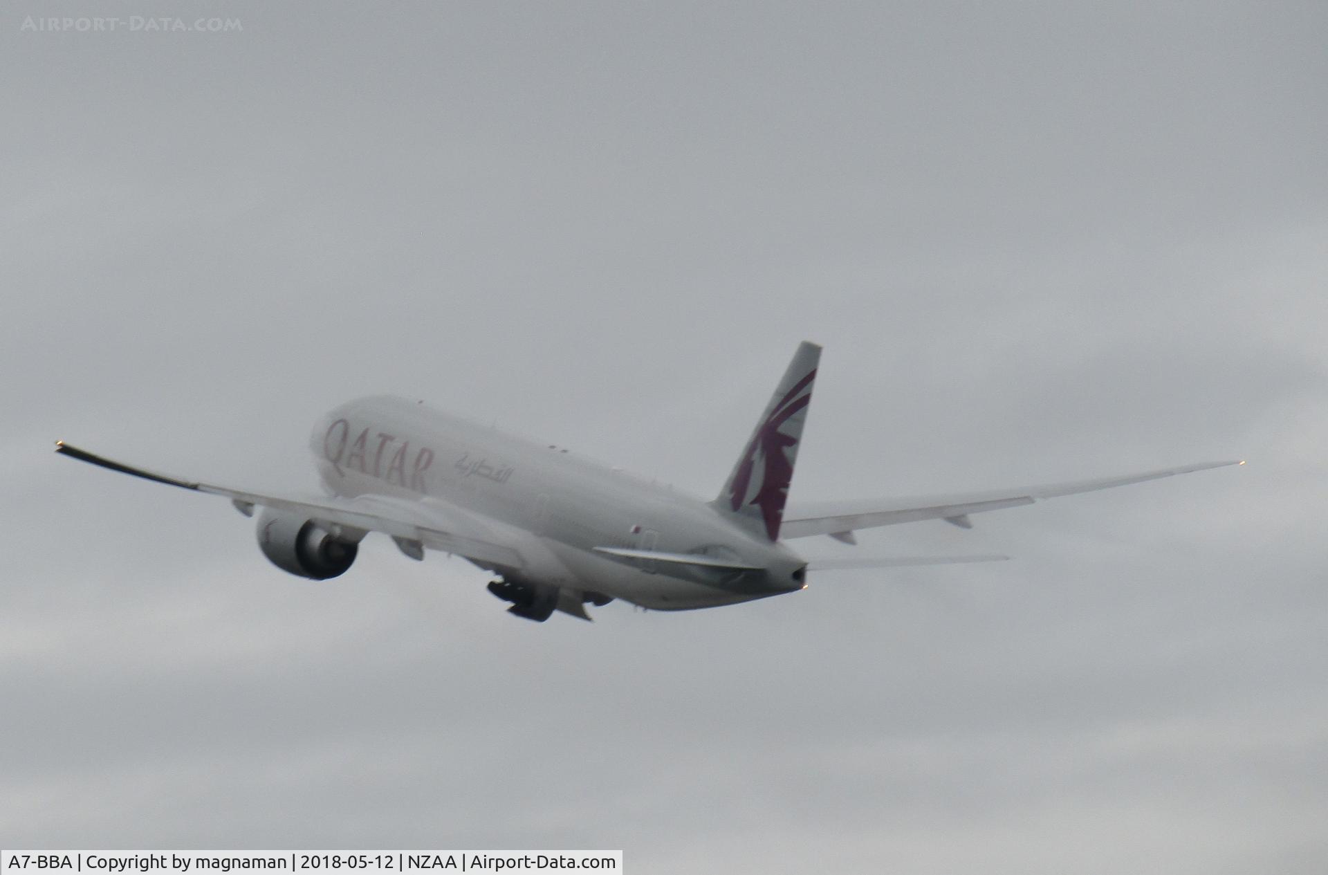 A7-BBA, 2009 Boeing 777-2DZ/LR C/N 36012, leaving AKL