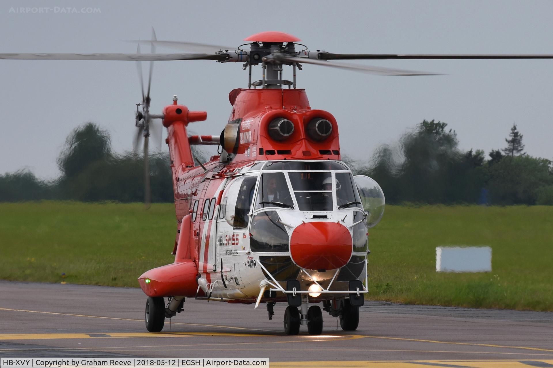 HB-XVY, 1982 Aerospatiale AS-332C-1 Super Puma C/N 2033, Just landed at Norwich.