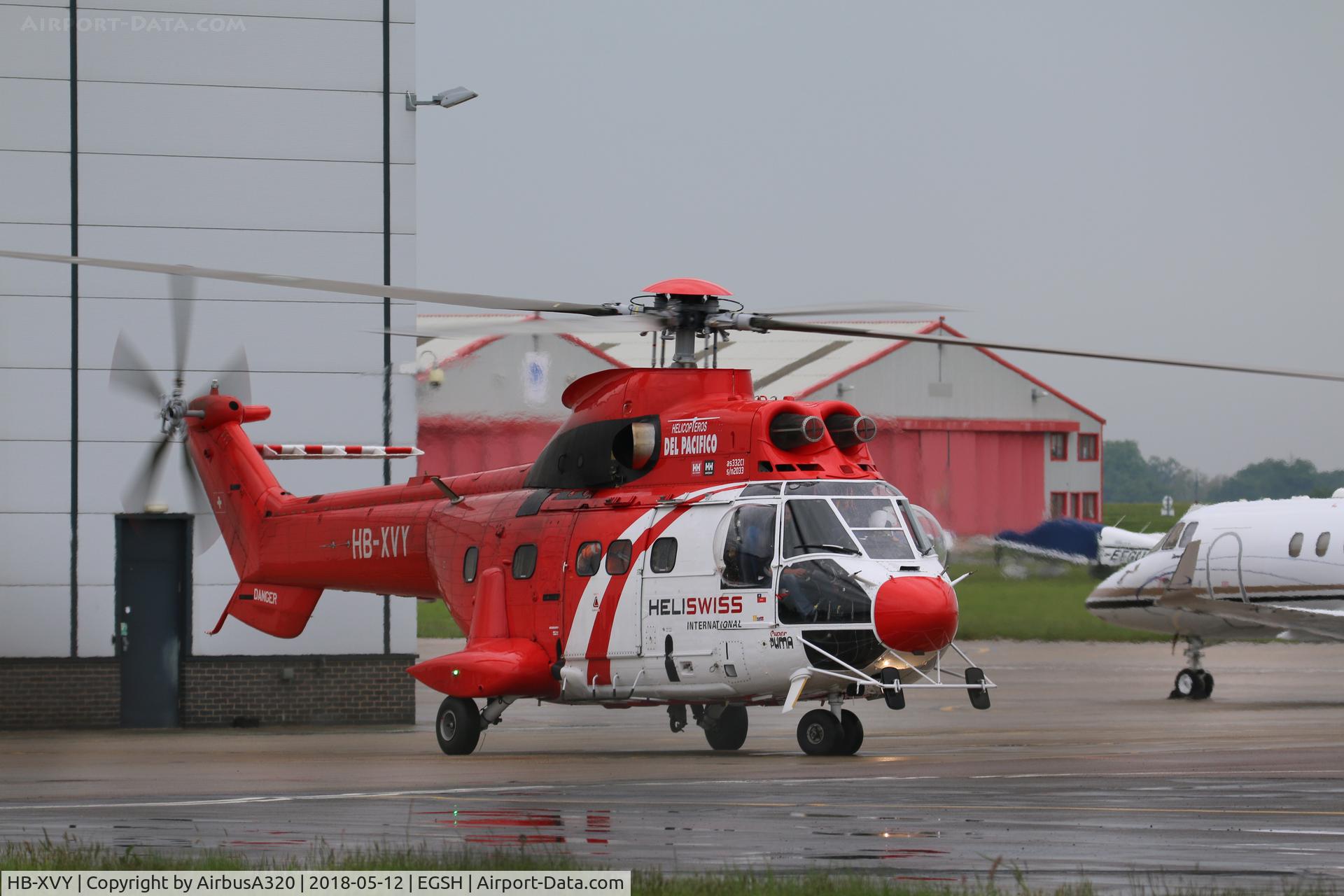 HB-XVY, 1982 Aerospatiale AS-332C-1 Super Puma C/N 2033, Quick stop at Saxon Norwich