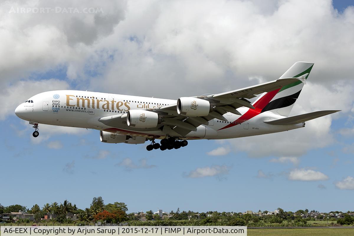 A6-EEX, 2014 Airbus A380-861 C/N 154, Approaching Rwy 14 at Plaisance.