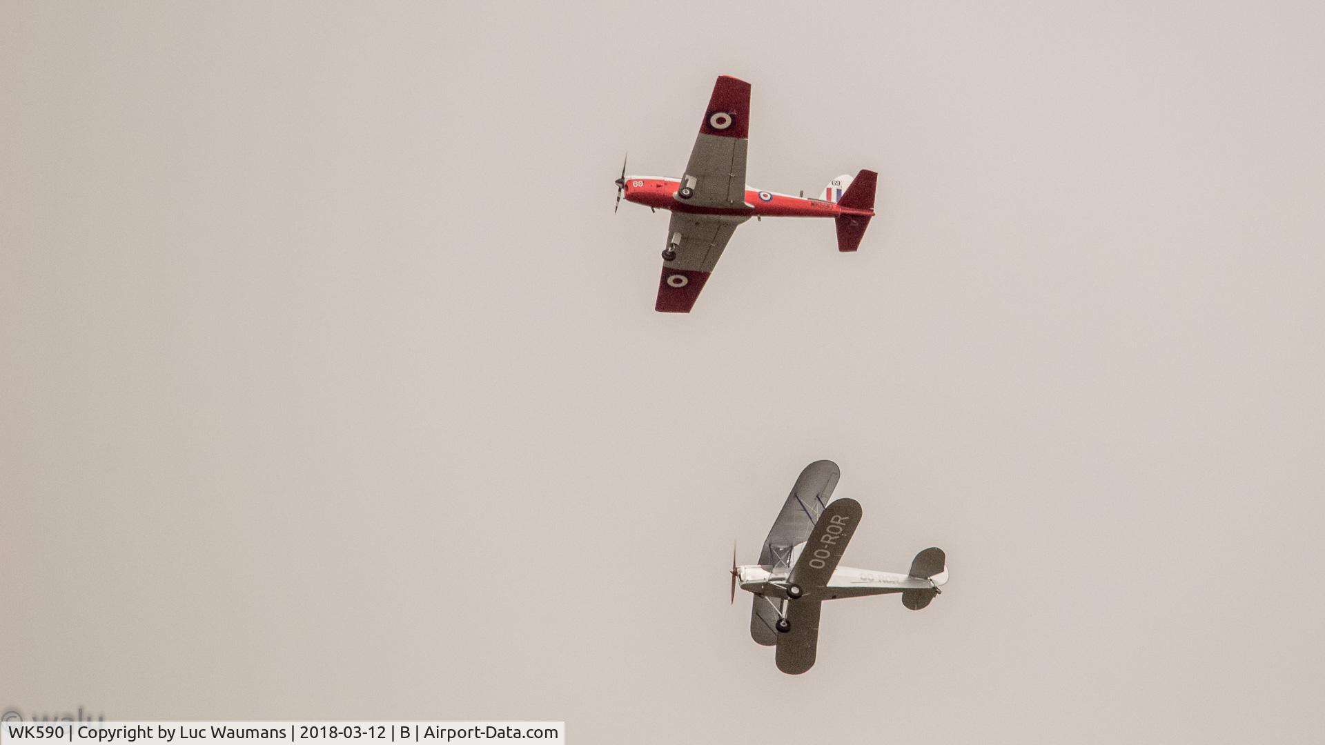 WK590, 1952 De Havilland DHC-1 Chipmunk T.10 C/N C1/0614, Seen in Belgium (Puurs) during testing of my telelens in my garden