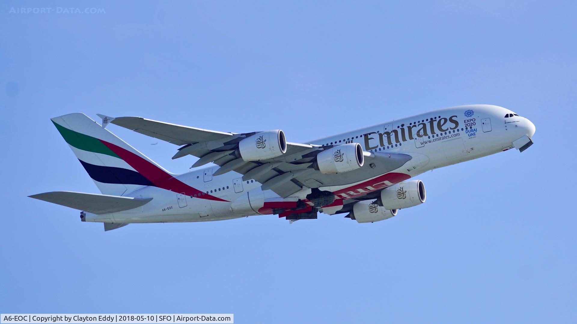 A6-EOC, 2014 Airbus A380-861 C/N 165, SFO 2018.