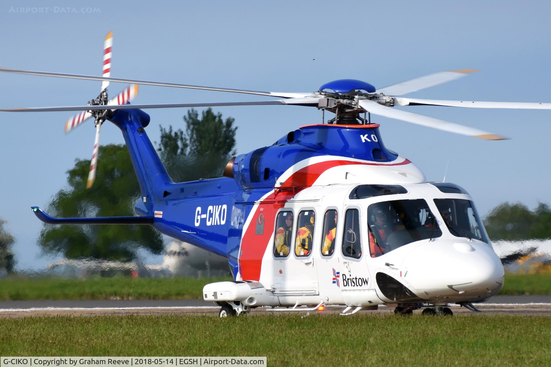 G-CIKO, 2014 AgustaWestland AW-139 C/N 41378, Just landed at Norwich.