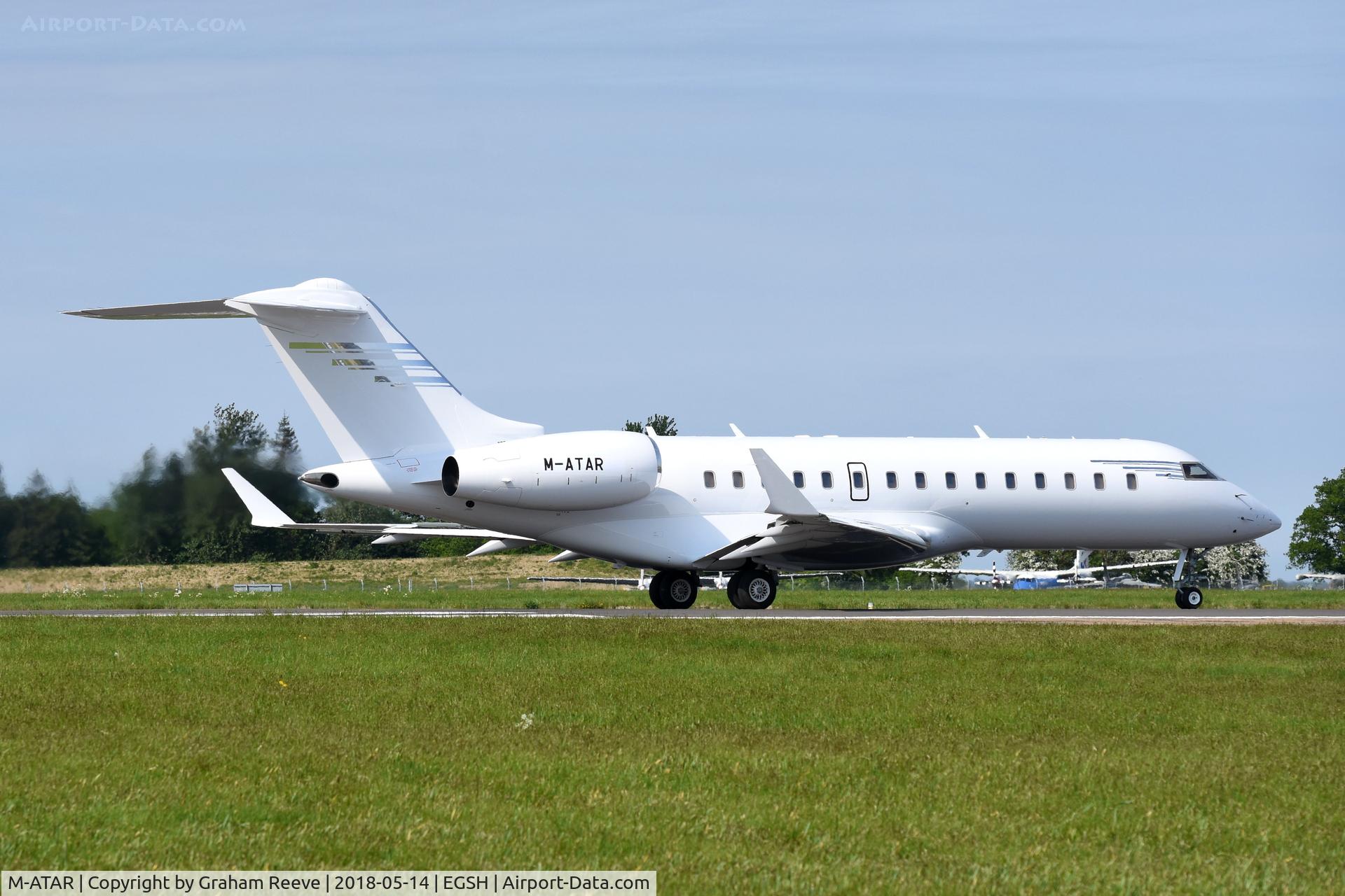 M-ATAR, 2000 Bombardier BD-700-1A10 Global Express C/N 9060, Departing from Norwich.
