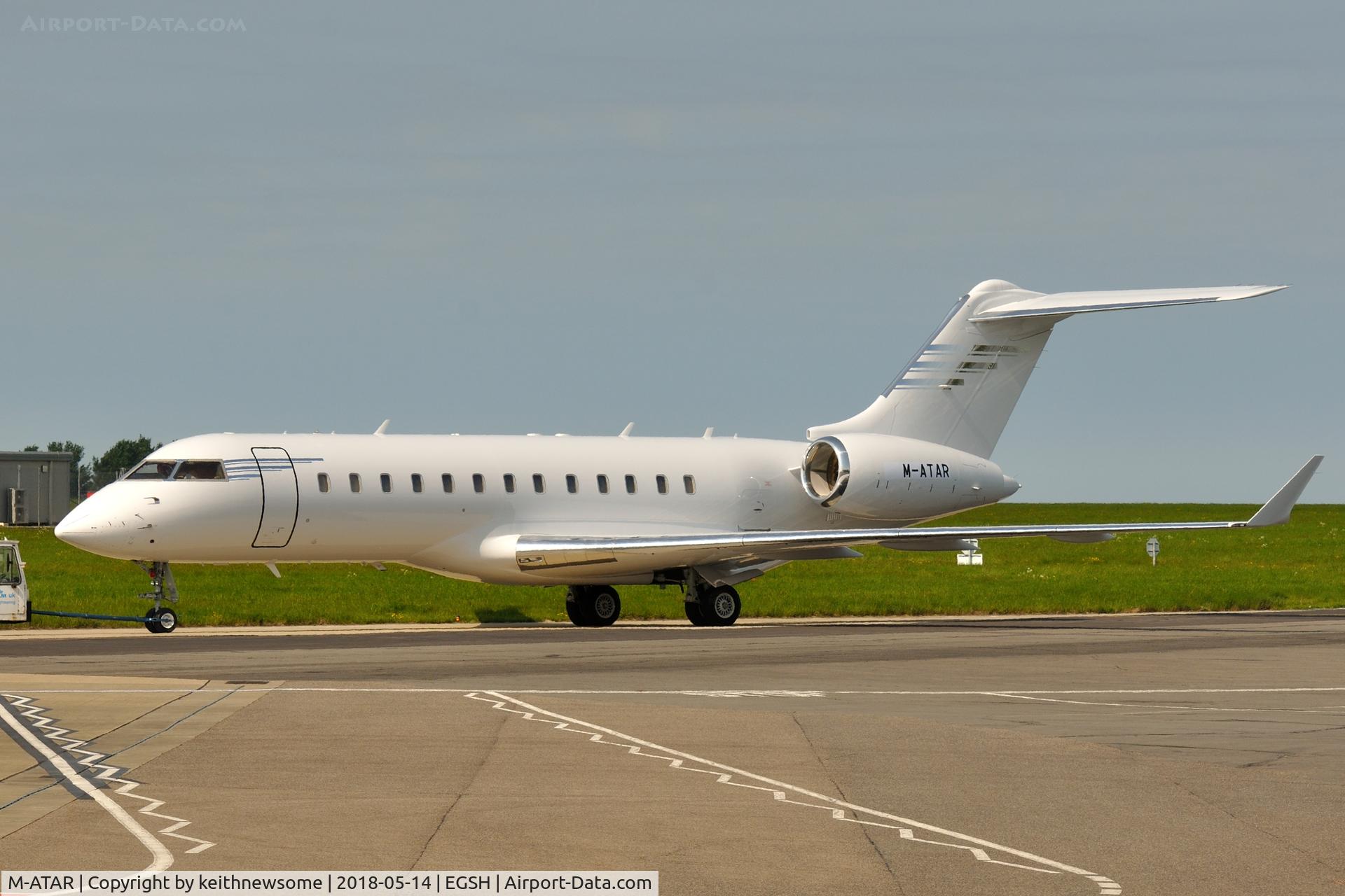 M-ATAR, 2000 Bombardier BD-700-1A10 Global Express C/N 9060, Leaving Norwich following re-spray.