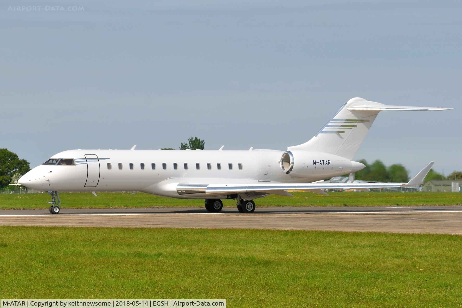 M-ATAR, 2000 Bombardier BD-700-1A10 Global Express C/N 9060, Leaving Norwich following re-spray.
