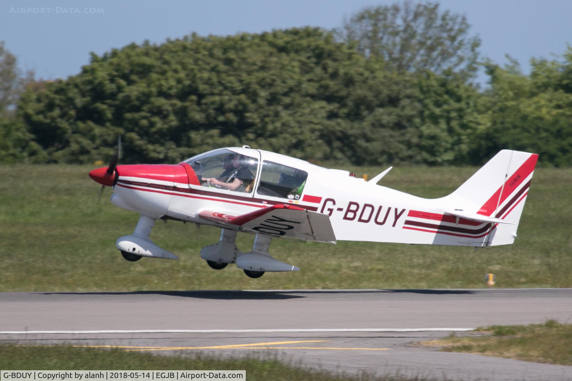 G-BDUY, 1976 Robin DR-400-140B Major C/N 1120, Departing Guernsey after a weekend visit