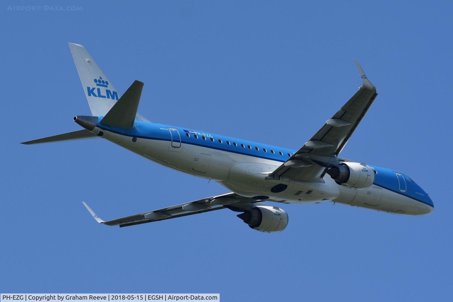PH-EZG, 2009 Embraer 190LR (ERJ-190-100LR) C/N 19000315, Departing from Norwich.