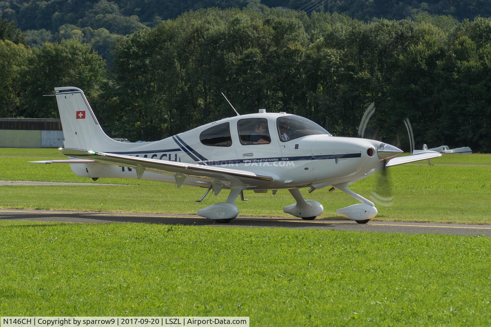 N146CH, 2017 Cirrus SR22 C/N 4515, At Locarno-Magadino, civil part. Became HB-KMO 3 weeks later.