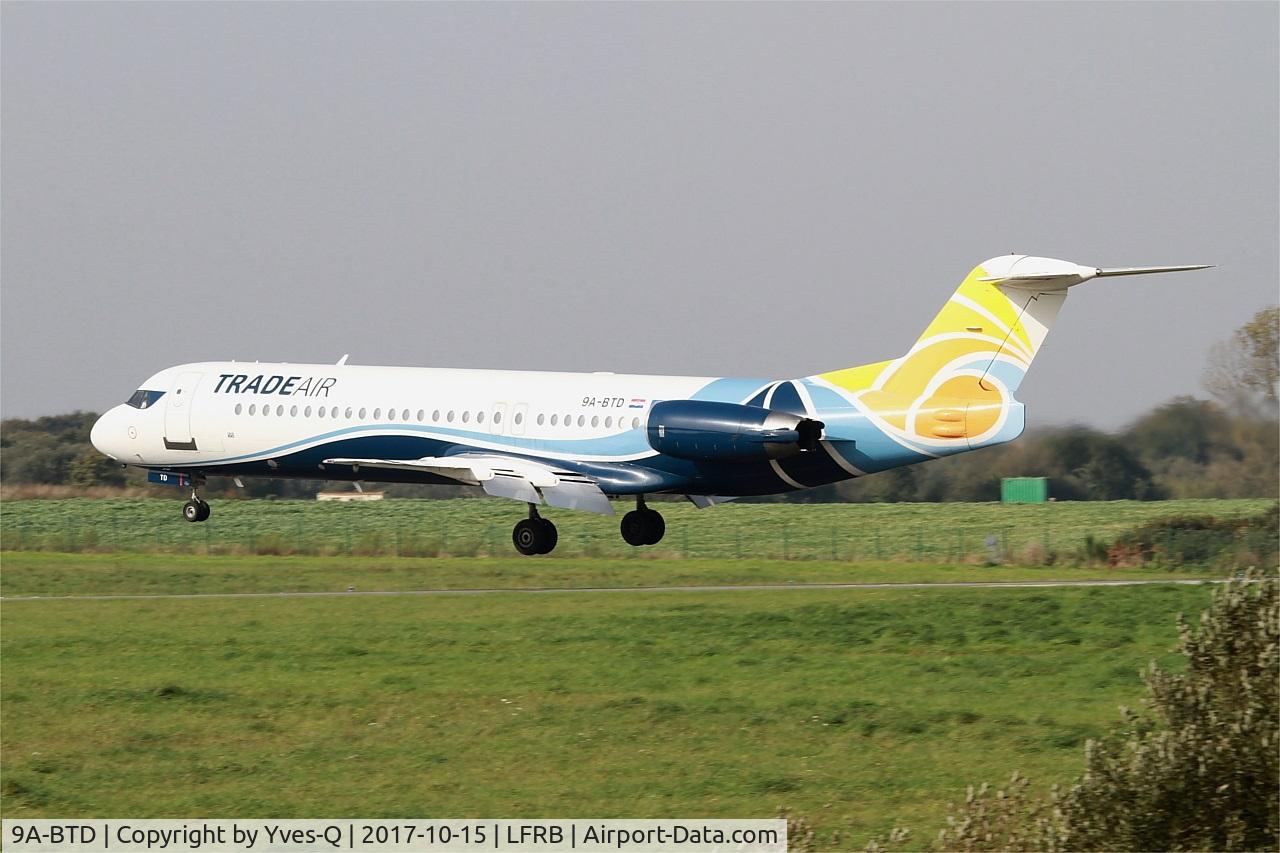 9A-BTD, 1992 Fokker 100 (F-28-0100) C/N 11407, Fokker 100, Landing rwy 25L, Brest-Bretagne airport (LFRB-BES)
