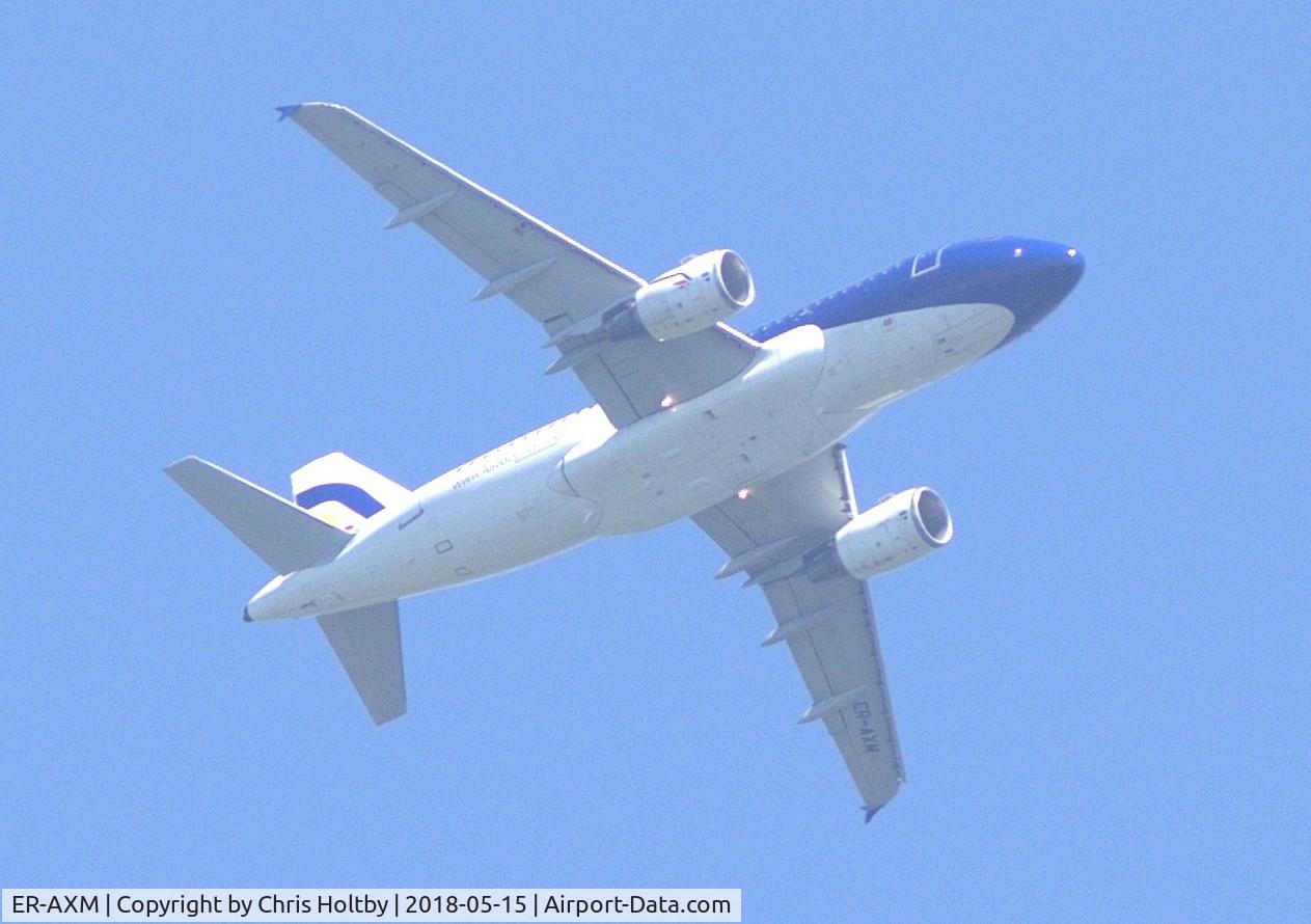 ER-AXM, 2002 Airbus A319-112 C/N 1786, Out of Luton Airport passing low over Amwell, Herts