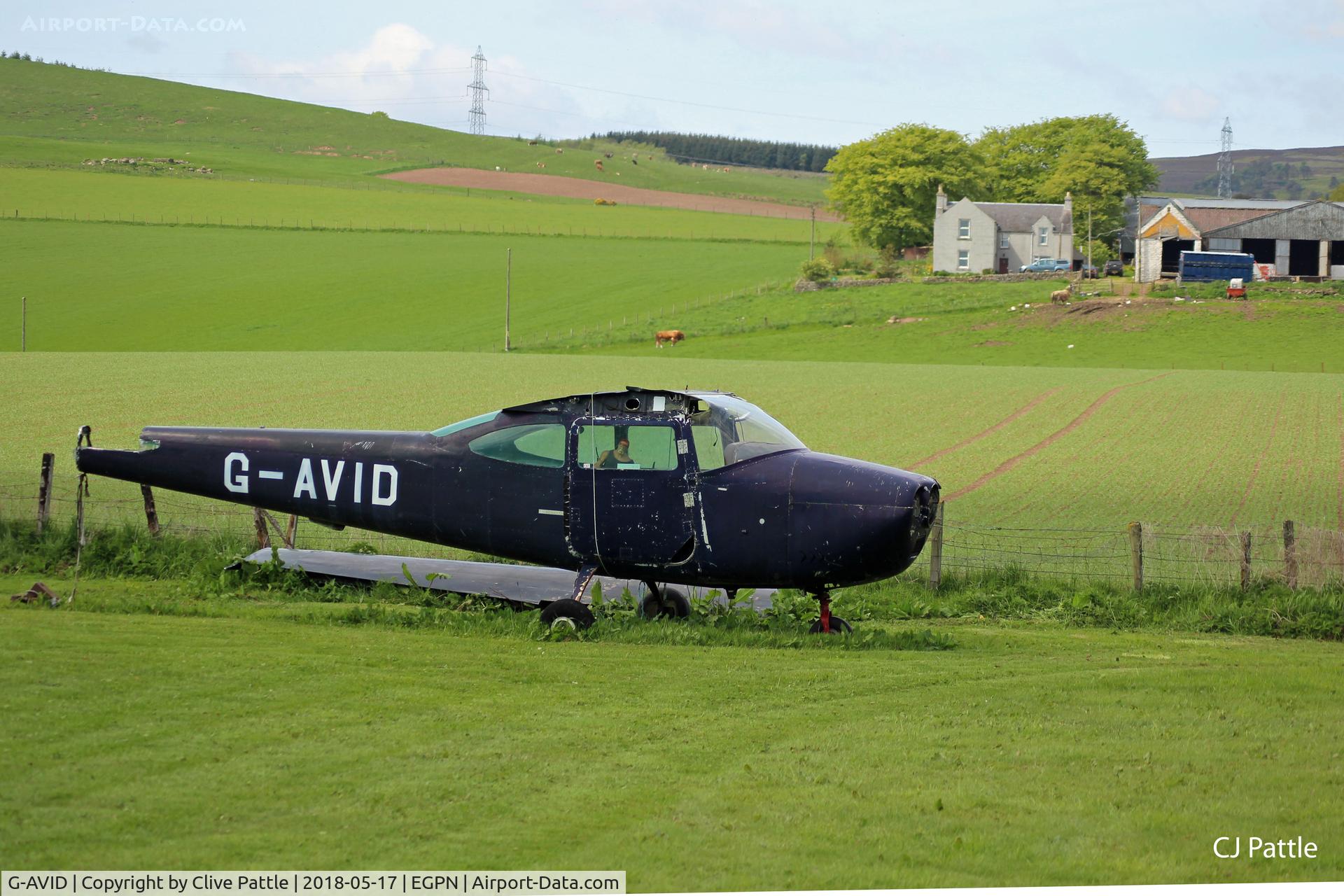 G-AVID, 1967 Cessna 182K Skylane C/N 182-57734, Pictured off airport on in the rear garden of a private house in the Angus village of Fern. Easily viewable from the public road. COA expired 2010. EGPN ICAO used for geographical reference only.