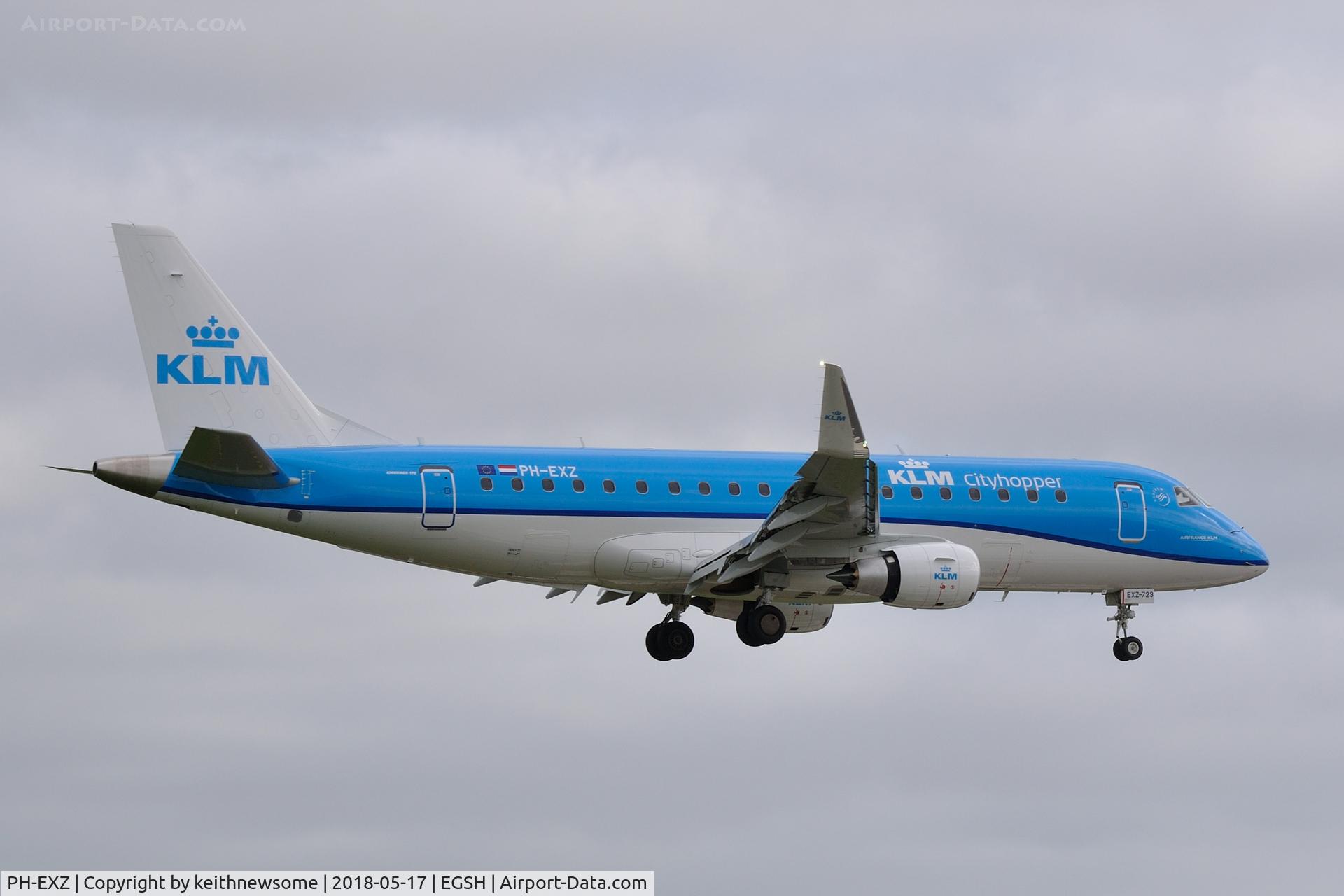 PH-EXZ, 2018 Embraer 175STD (ERJ-170-200) C/N 17000723, Arriving at Norwich from Amsterdam.
