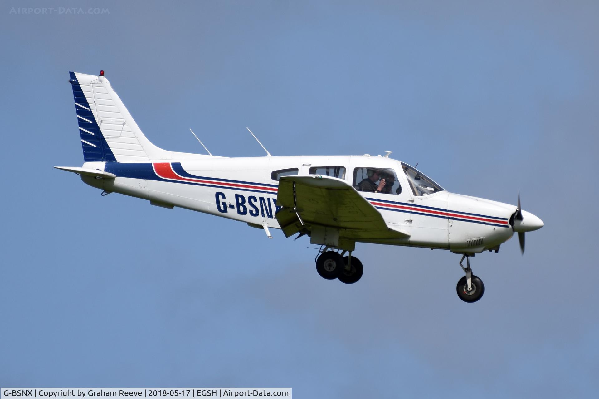 G-BSNX, 1979 Piper PA-28-181 Cherokee Archer II C/N 28-7990311, Landing at Norwich.