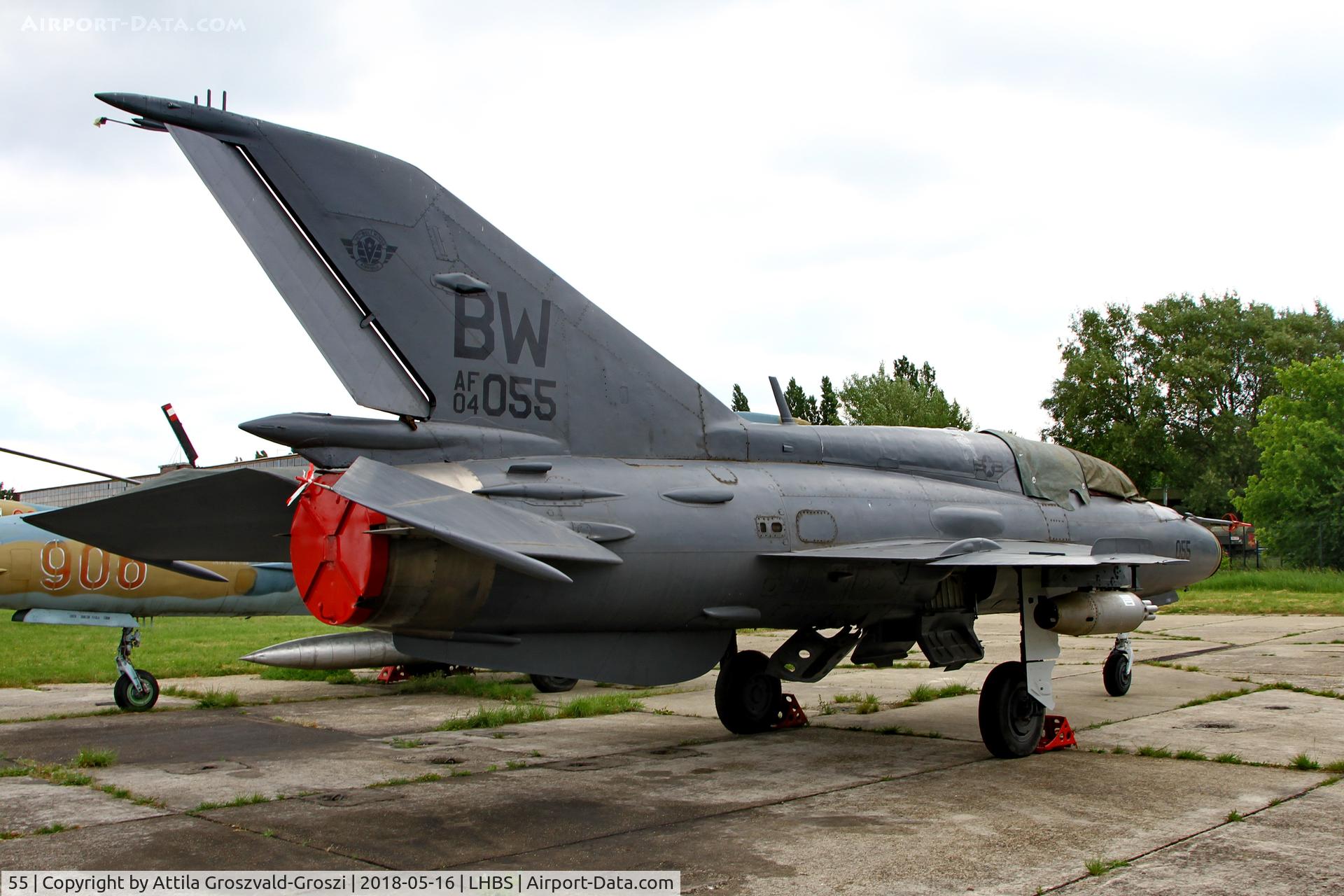 55, Mikoyan-Gurevich MiG-21UM C/N 516999301, Budaörs Airport, Hungary. 2014 was painted gray and BW AF04055 page number for filming.