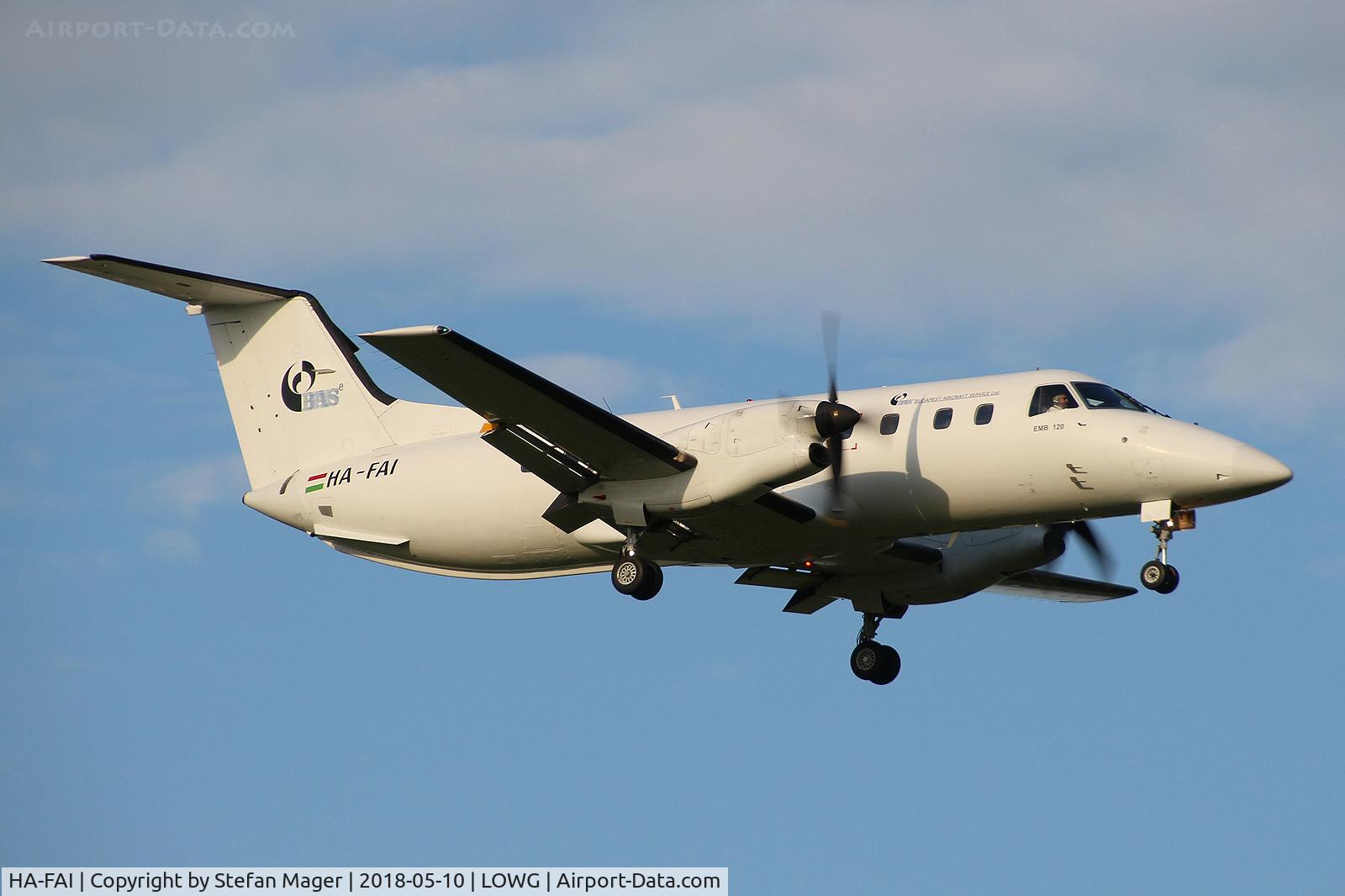 HA-FAI, 1989 Embraer EMB-120ER Brasilia C/N 120123, Budapest Air Service EMB-120ER @GRZ (charter from BUD to IBZ)