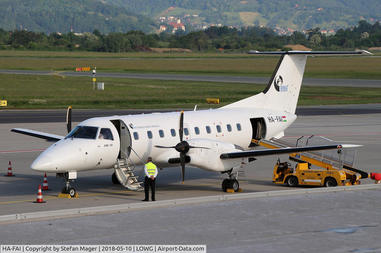 HA-FAI, 1989 Embraer EMB-120ER Brasilia C/N 120123, Budapest Air Service EMB-120ER @GRZ (charter from BUD to IBZ)