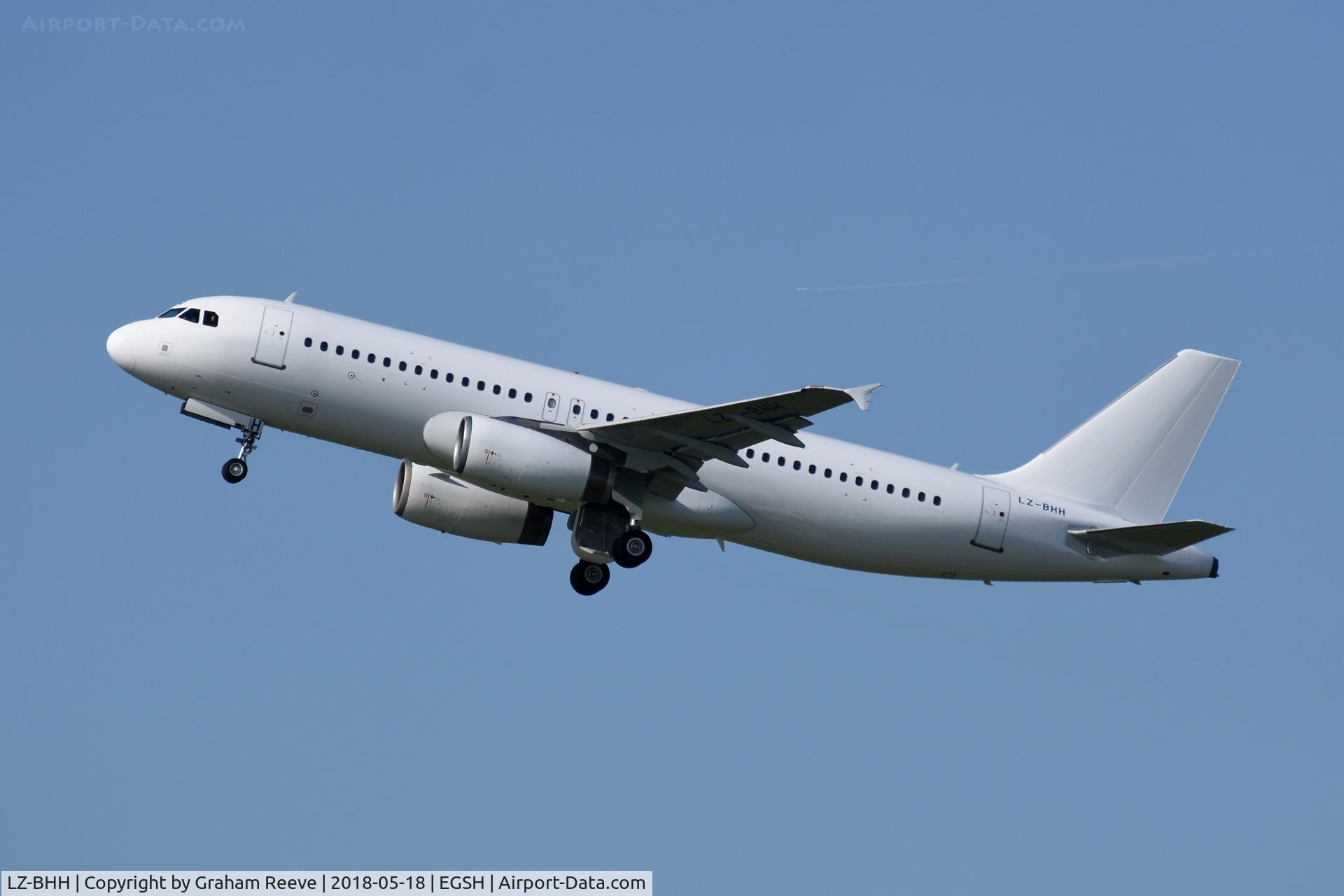 LZ-BHH, 2006 Airbus A320-232 C/N 2863, Departing from Norwich after a re-spray.