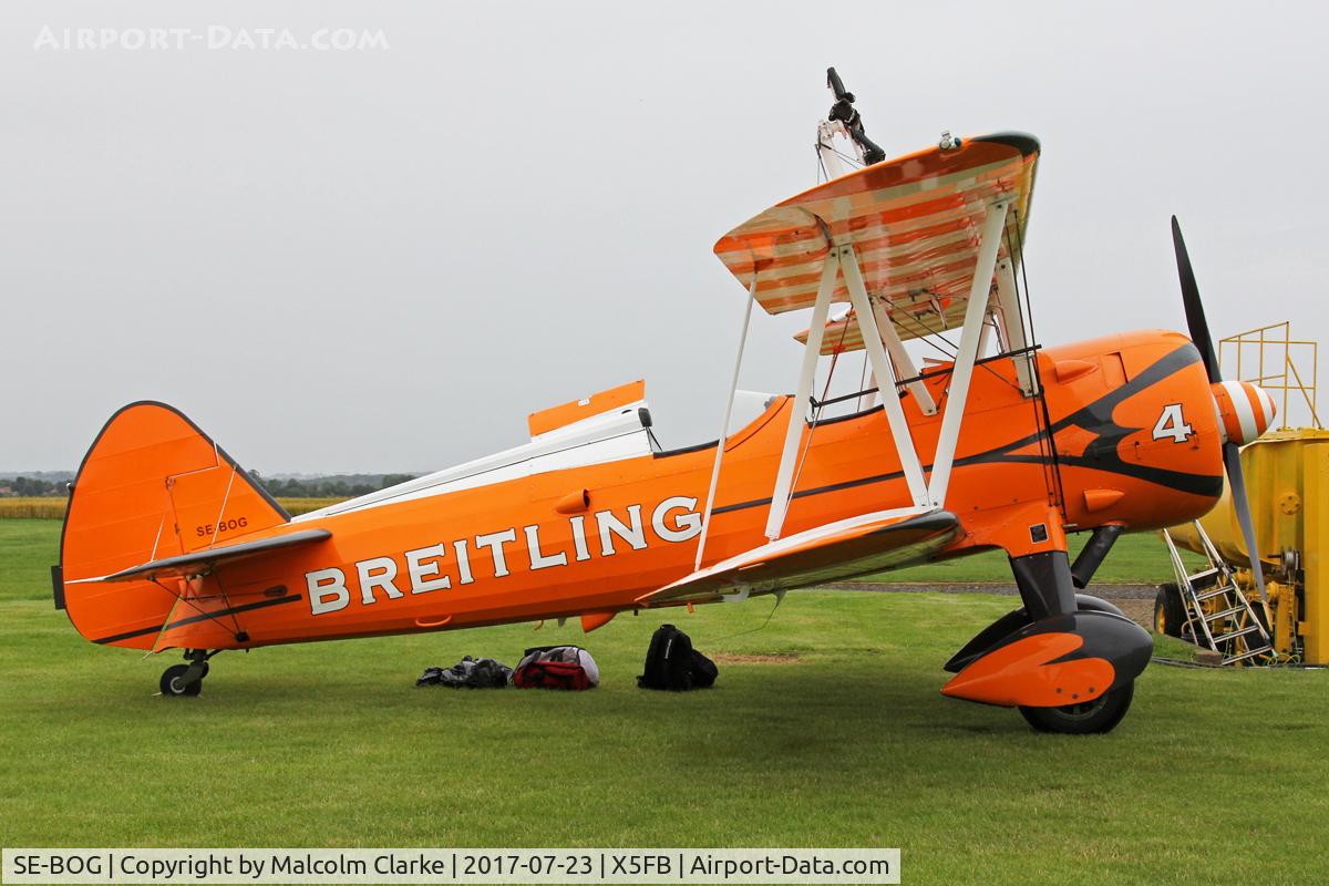 SE-BOG, 1942 Boeing N2S-3 Kaydet (B75N1) C/N 75-7128, Boeing N2S-3 Kaydet (B75N1) at Fishburn Airfield UK, prior to performing at the 2017 Sunderland Airshow. July 23rd 2017.