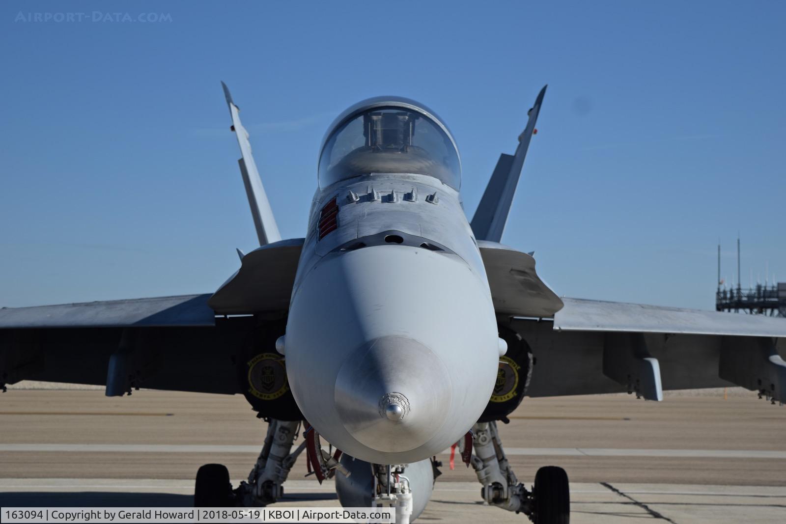 163094, McDonnell Douglas F/A-18A+ Hornet C/N 477/A393, Parked on the sough GA ramp. VMFA-314  “Black Knights”, NAS Miramar, CA.