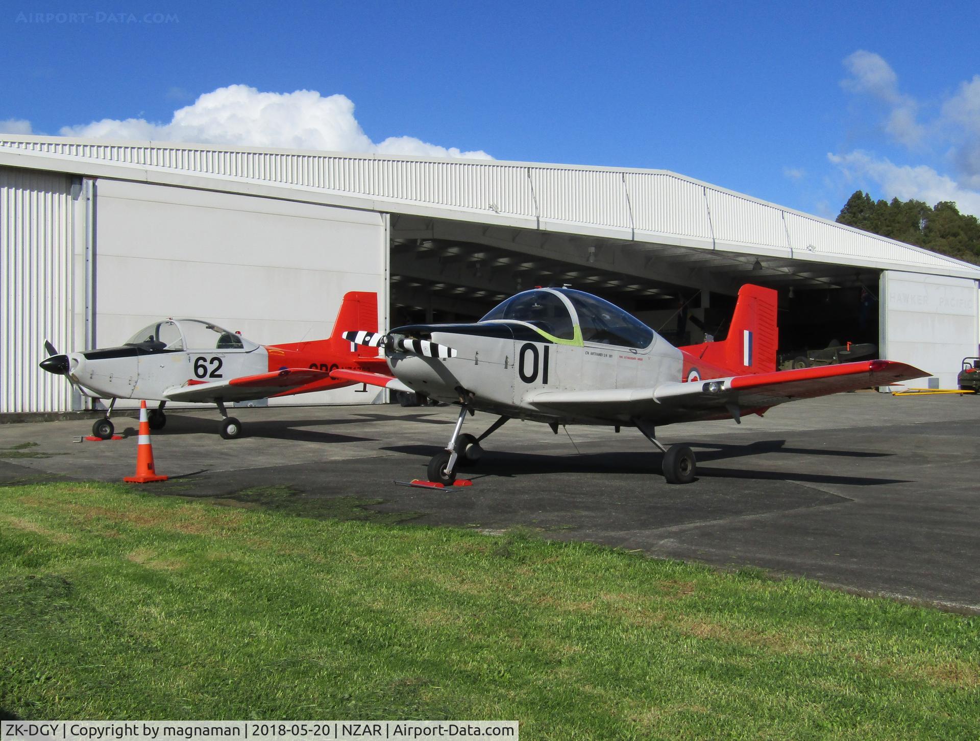 ZK-DGY, Pacific Aerospace CT/4 Airtrainer C/N CT4-001, and friend - parked up at museum hangar
