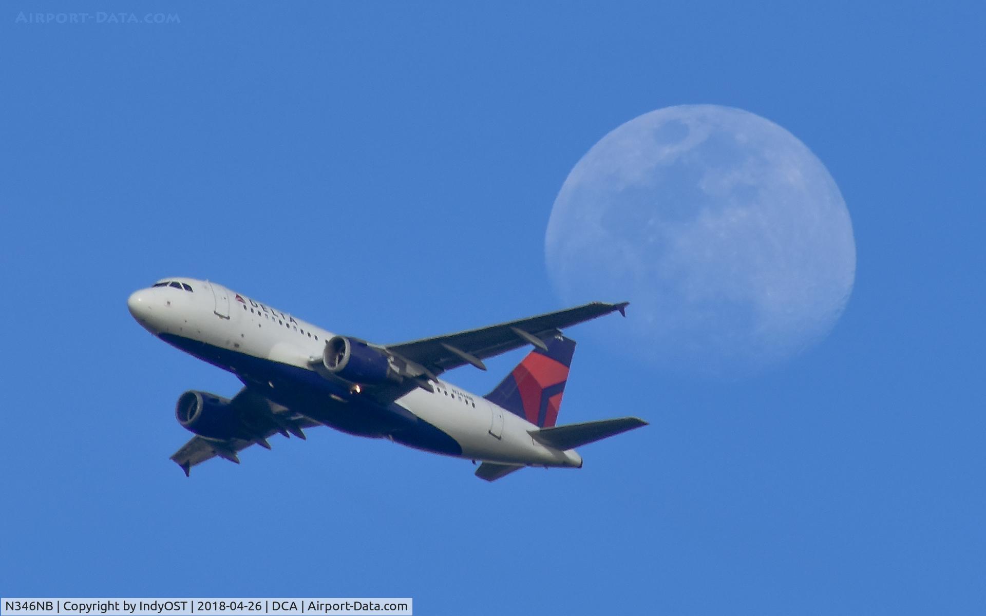 N346NB, 2002 Airbus A319-114 C/N 1796, Delta Airbus A319 taking off from Washington Reagan on 26 Apr 2018.