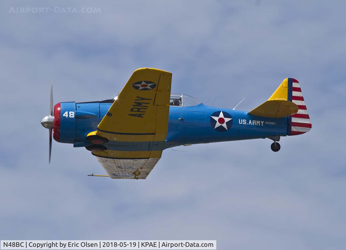 N48BC, 1975 North American-collins AT-6A Texan C/N 77-4607-1, AT-6A at the 2018 Paine Field General Aviation Day on a flyby.