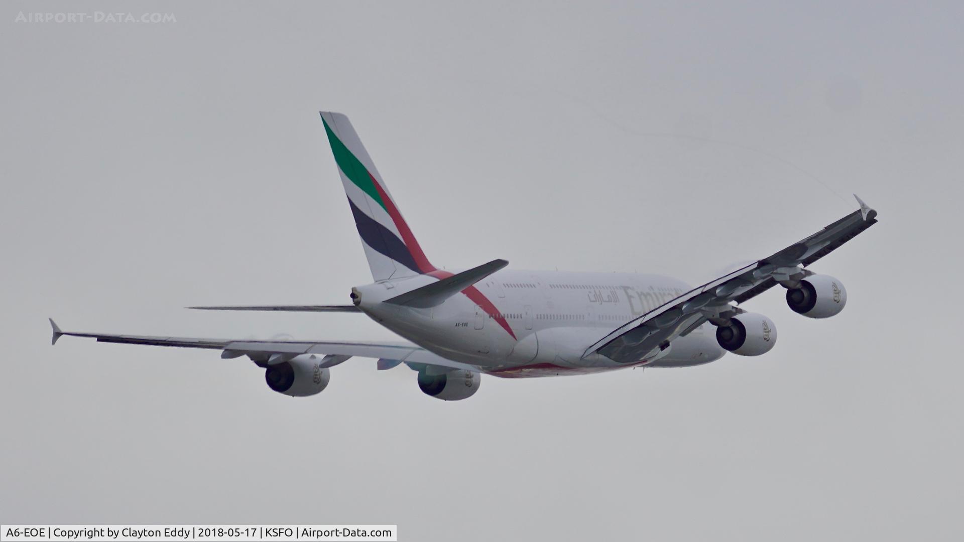 A6-EOE, 2014 Airbus A380-861 C/N 169, SFO 2018.