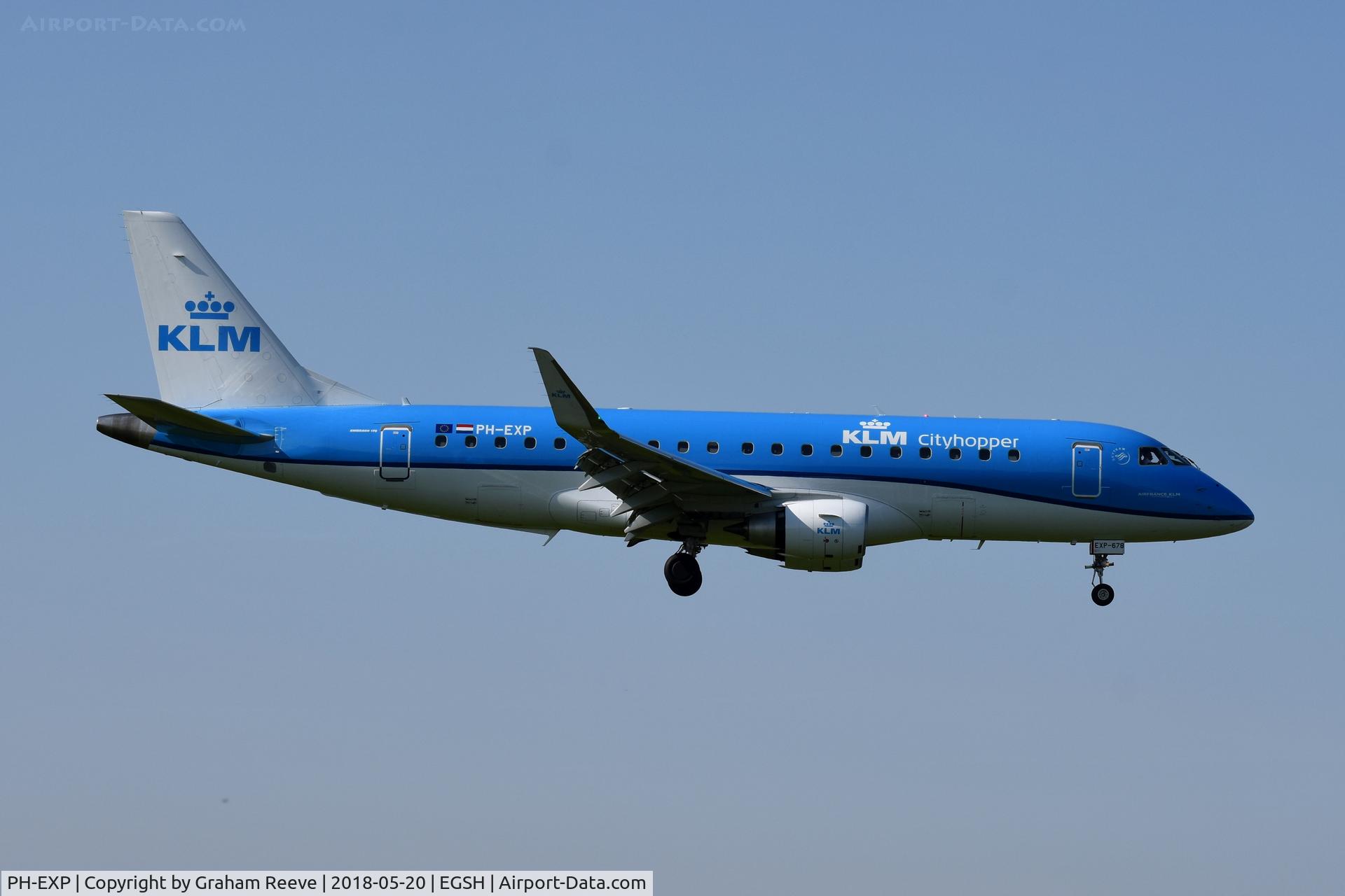 PH-EXP, 2017 Embraer 175LR (ERJ-170-200LR) C/N 17000678, Landing at Norwich.