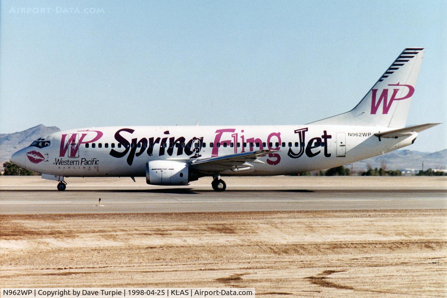 N962WP, 1987 Boeing 737-3Y0 C/N 23748, Went to America West Airlines on 8/25/1998 as N334AW. Went into storage in 11/2007. Was returned to service at a later undisclosed date.