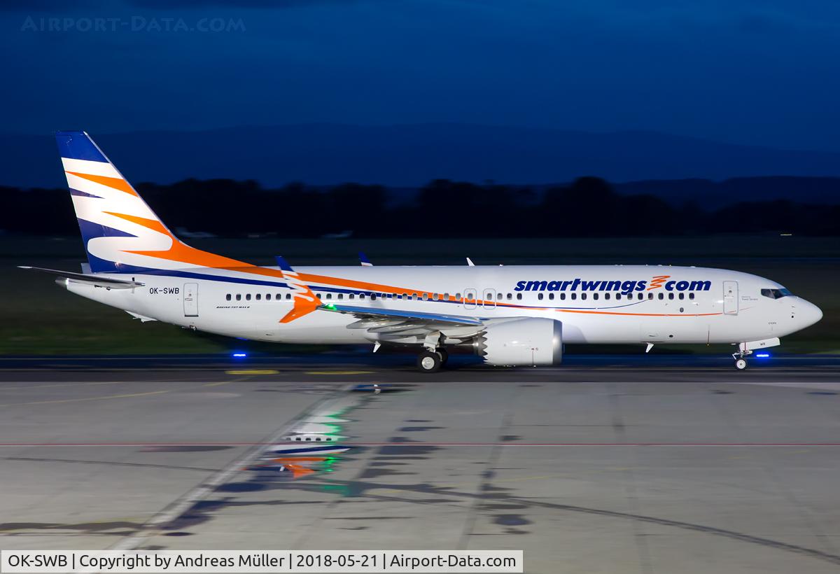 OK-SWB, 2018 Boeing 737-8 MAX C/N 43556, First landing of a Boeing 737-8 MAX at GRZ.
