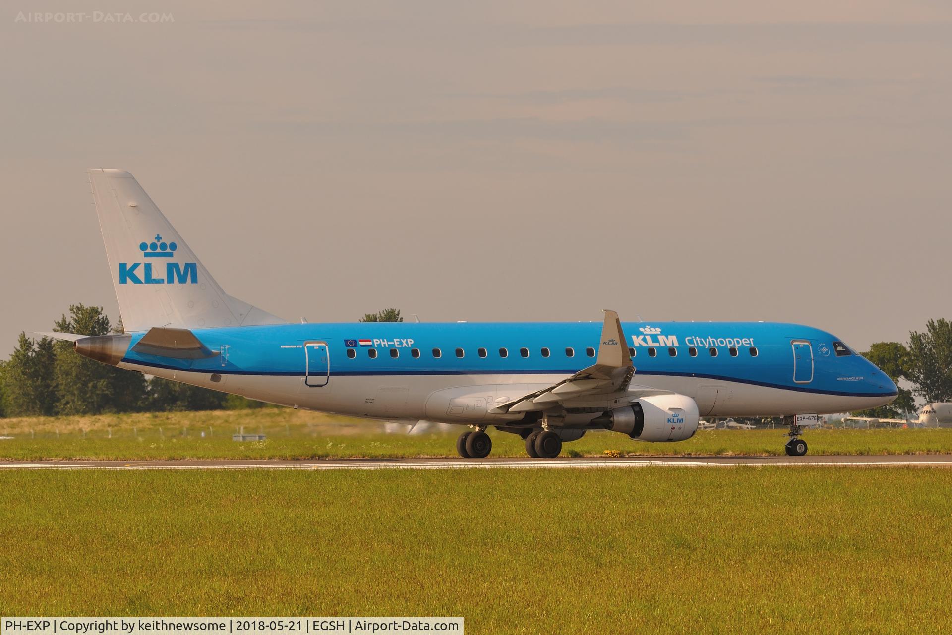 PH-EXP, 2017 Embraer 175LR (ERJ-170-200LR) C/N 17000678, Leaving Norwich for Amsterdam.
