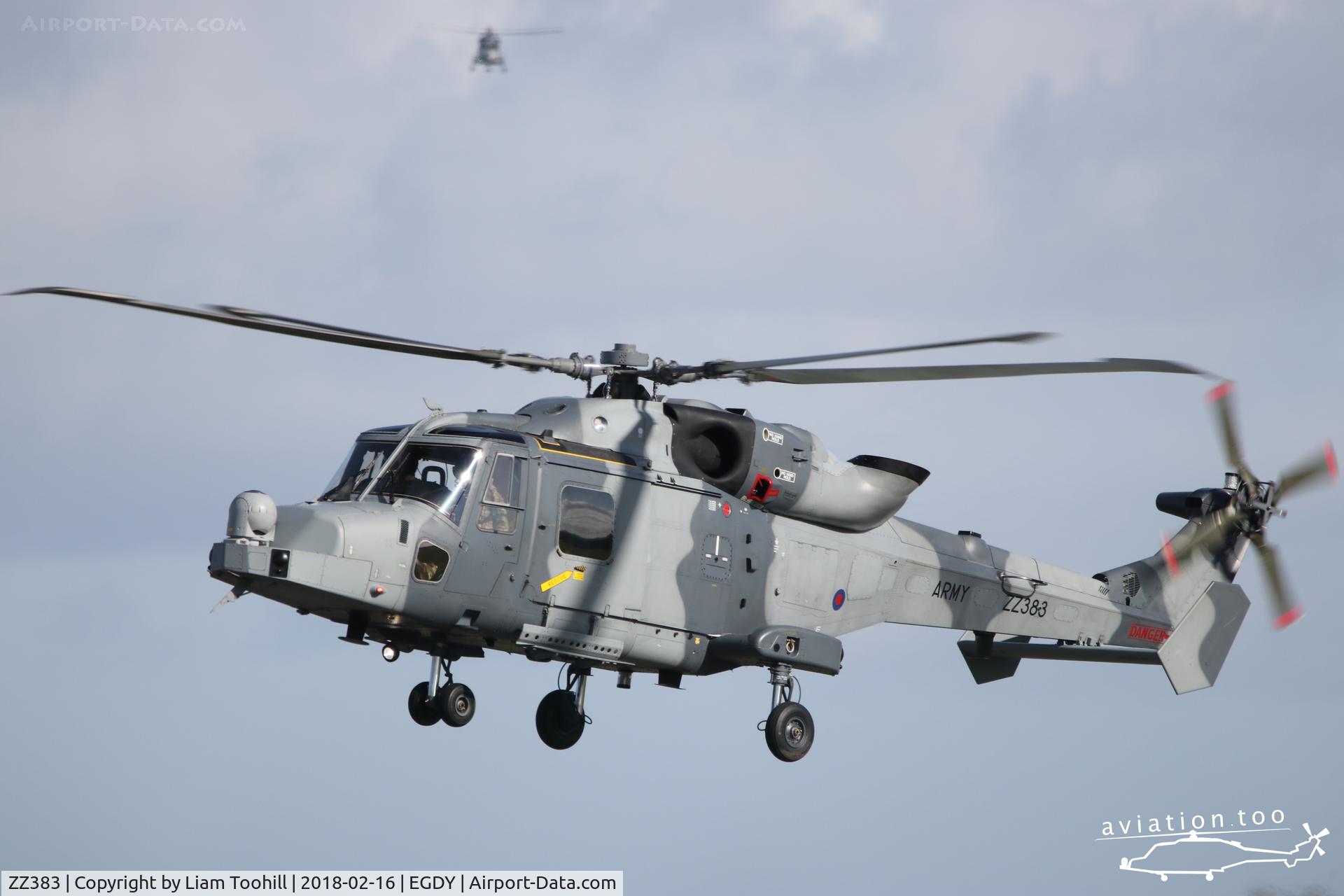 ZZ383, 2014 AgustaWestland AW-159 Wildcat AH.1 C/N 502, ZZ383 coming into land at RNAS Yeovilton