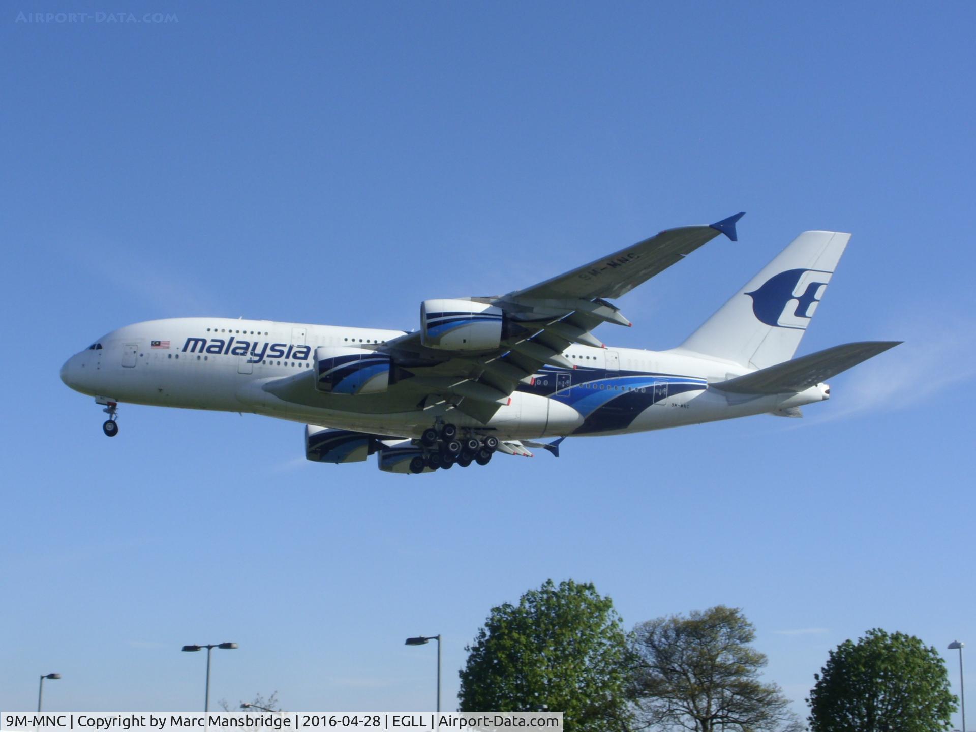 9M-MNC, 2011 Airbus A380-841 C/N 084, Landing runway 27L at Heathrow airport EGLL