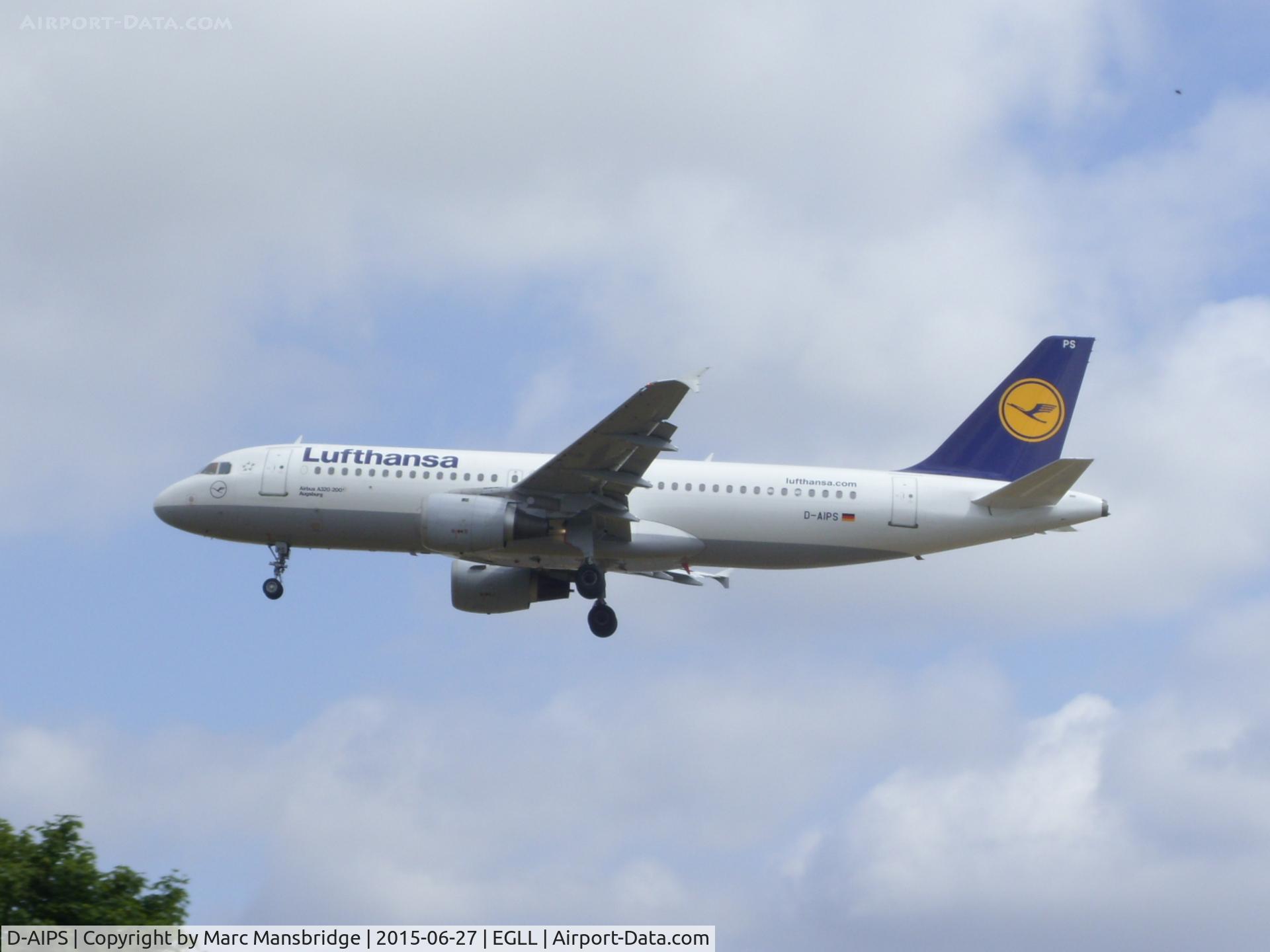 D-AIPS, 1990 Airbus A320-211 C/N 0116, Landing runway 27L at Heathrow airport EGLL