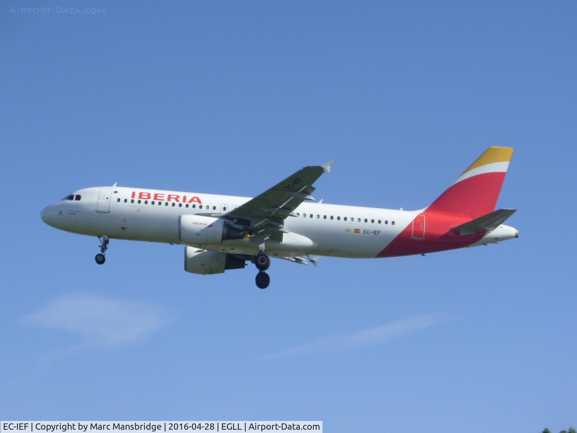 EC-IEF, 2001 Airbus A320-214 C/N 1655, Landing runway 27L at Heathrow airport EGLL