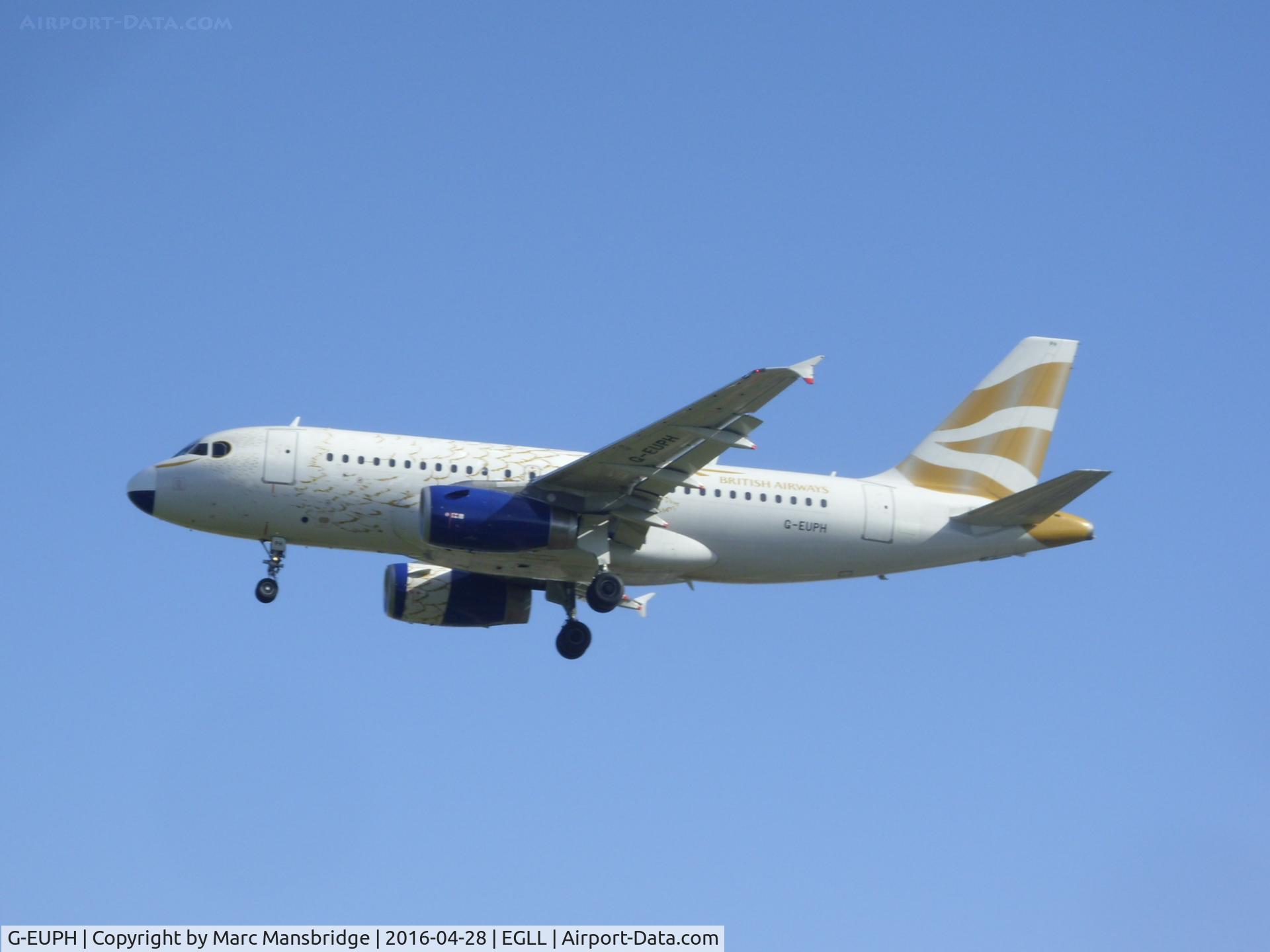 G-EUPH, 2000 Airbus A319-131 C/N 1225, Landing RUNWAY 27L at Heathrow airport EGLL