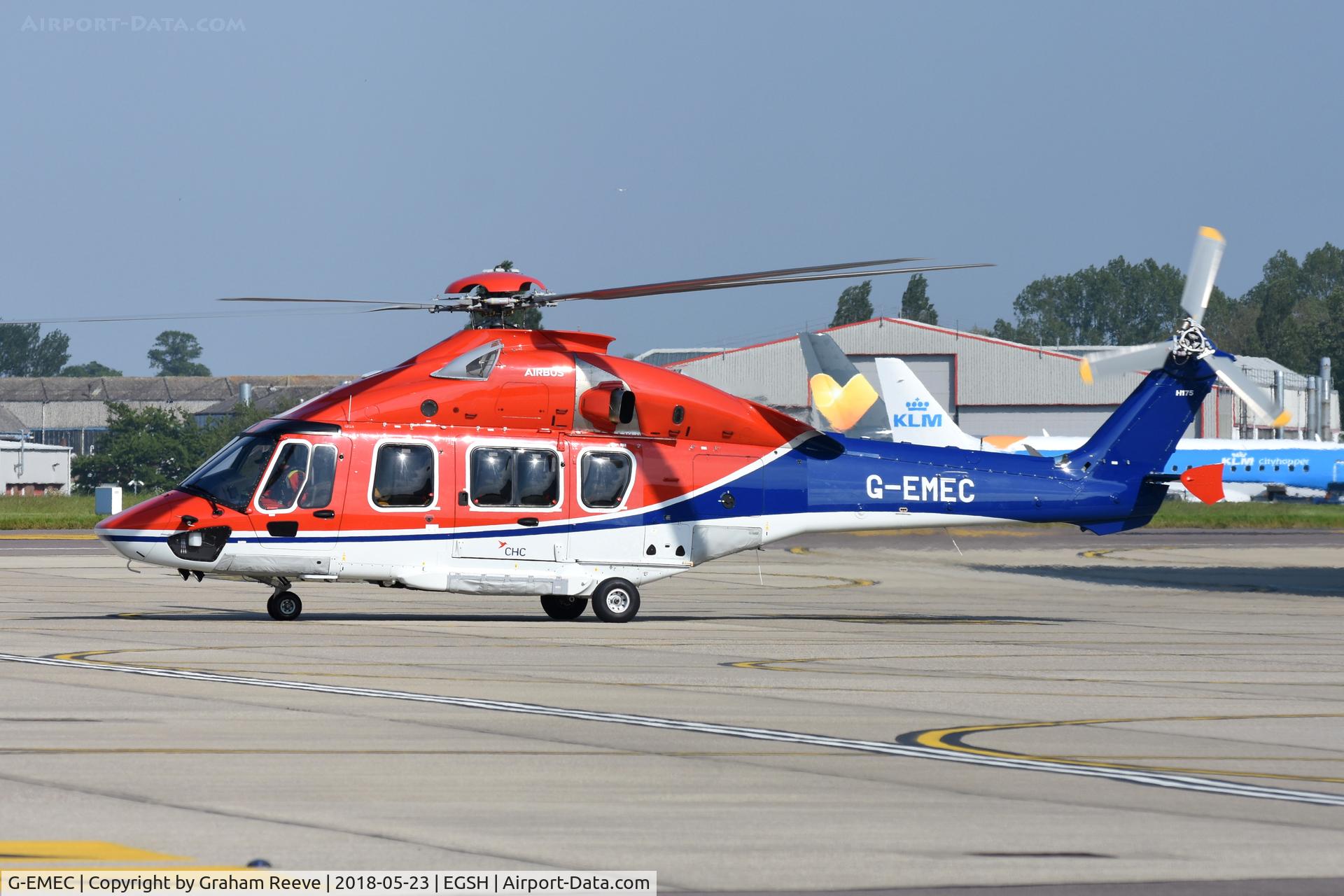 G-EMEC, 2018 Airbus Helicopters EC-175B C/N 5031, Departing from Norwich.