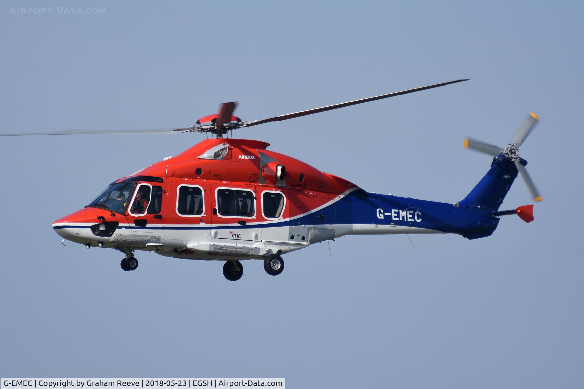 G-EMEC, 2018 Airbus Helicopters EC-175B C/N 5031, Departing from Norwich.