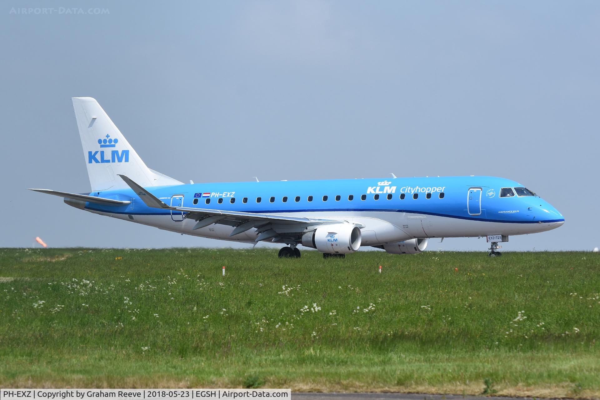 PH-EXZ, 2018 Embraer 175STD (ERJ-170-200) C/N 17000723, Just landed at Norwich.