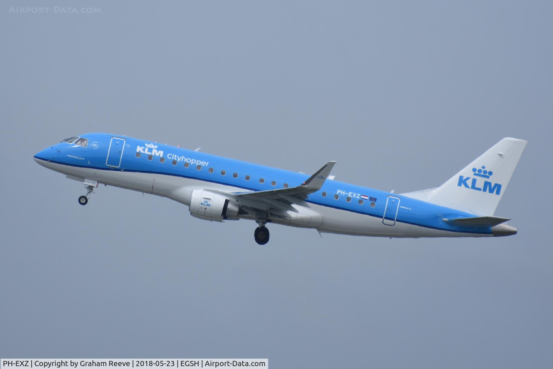PH-EXZ, 2018 Embraer 175STD (ERJ-170-200) C/N 17000723, Departing from Norwich.
