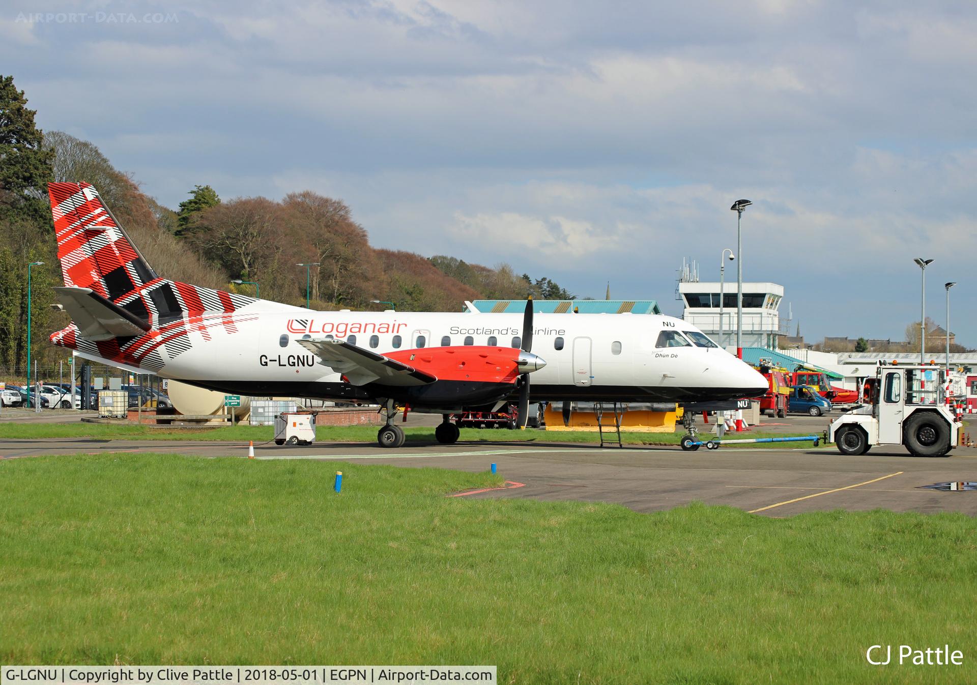 G-LGNU, 1991 Saab 340B C/N 340B-223, Under tow at Dundee